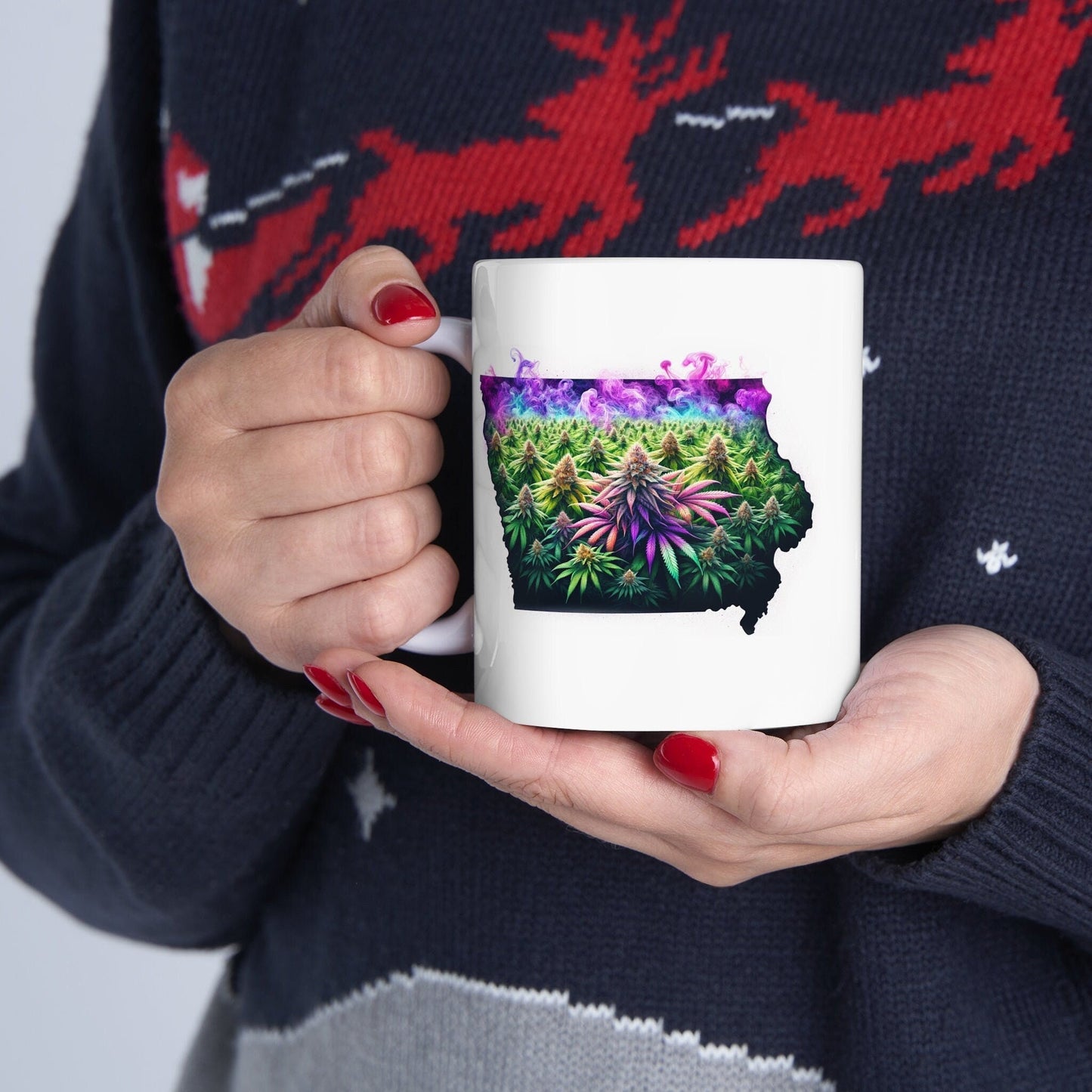 IOWA Weed Mug - State Themed Coffee Mugs, Marijuana Graphic - Perfect Gift for Smokers, Weed Lovers, Stoners - Cannabis Decor