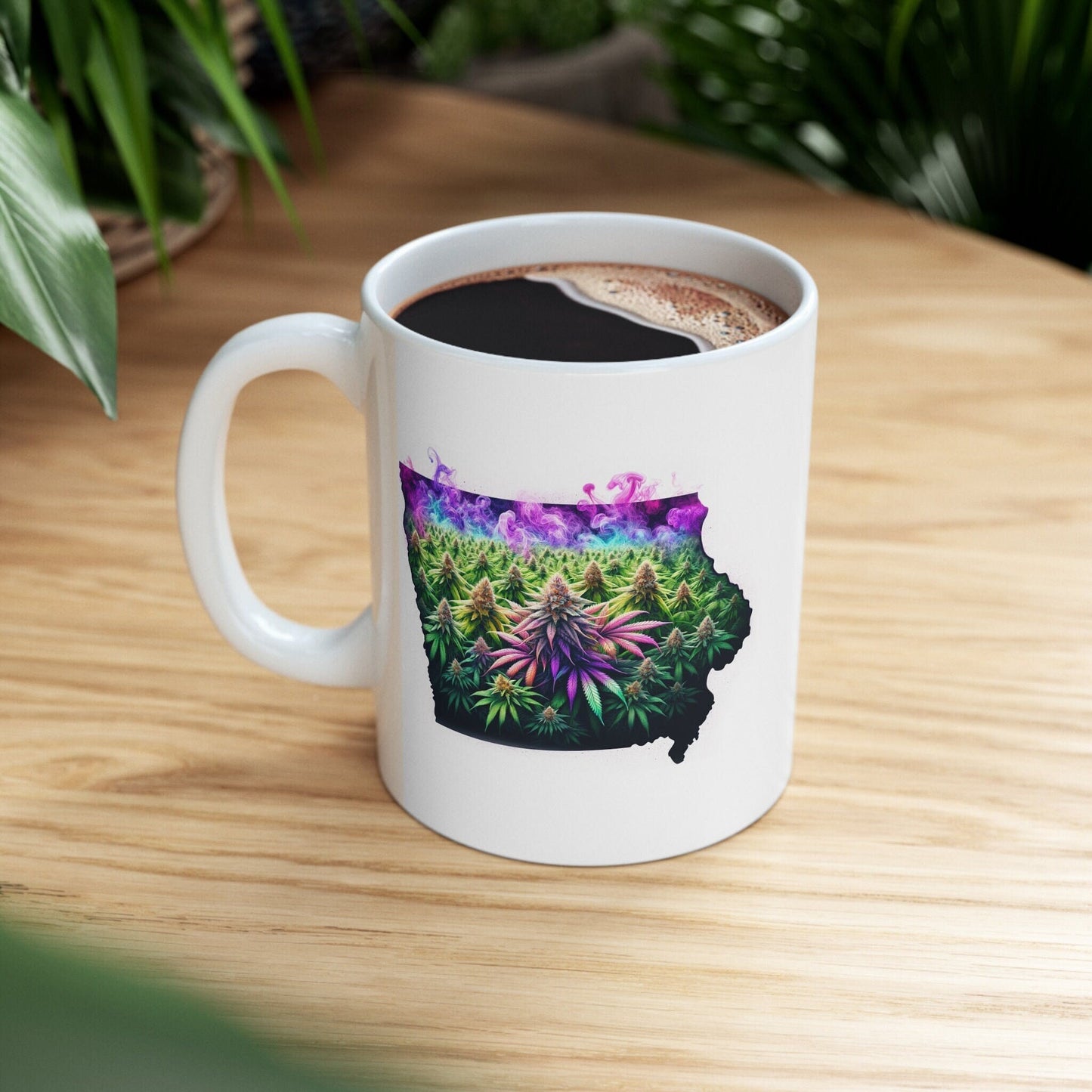 IOWA Weed Mug - State Themed Coffee Mugs, Marijuana Graphic - Perfect Gift for Smokers, Weed Lovers, Stoners - Cannabis Decor