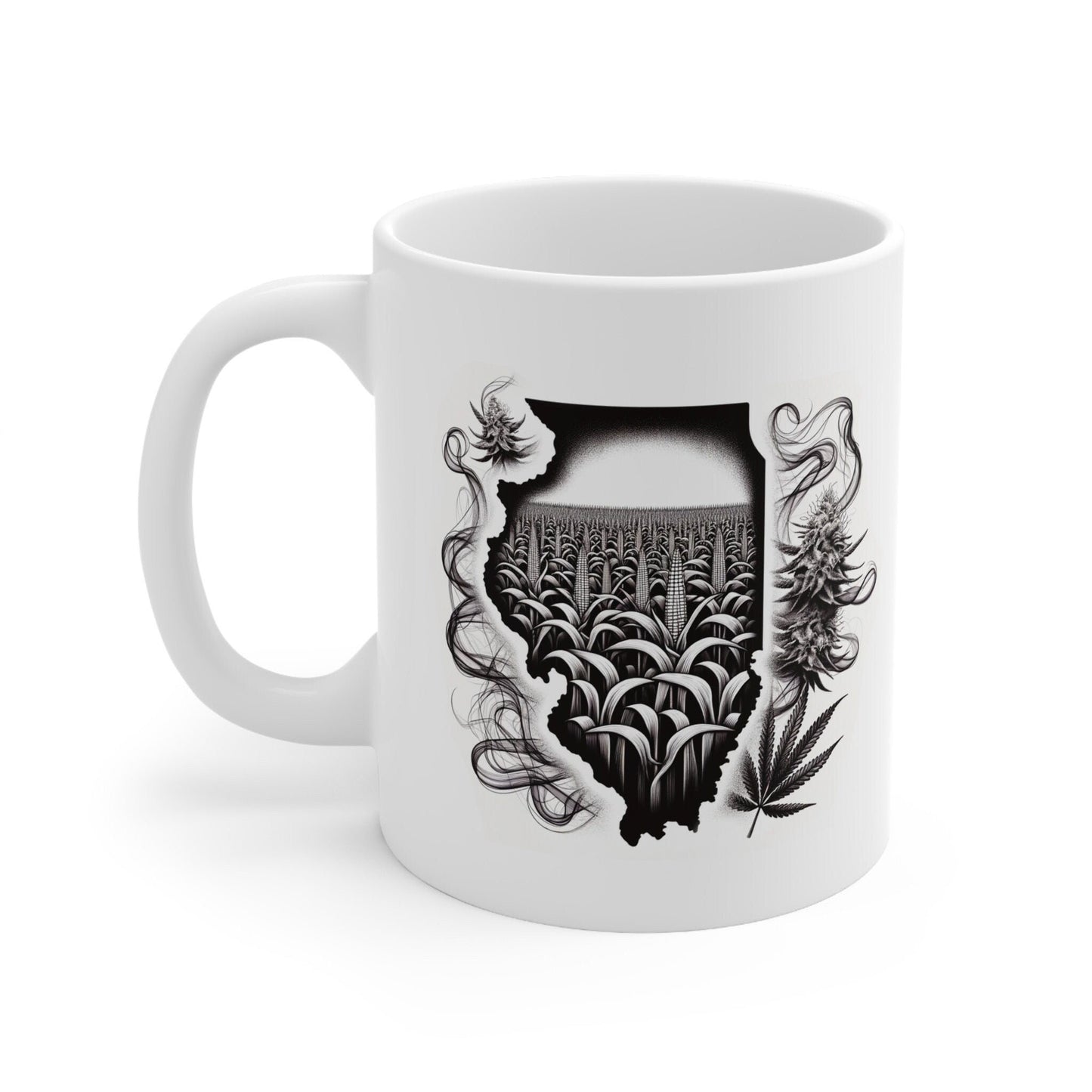 ILLINOIS Weed Mug - State Themed Coffee Mugs, Marijuana Graphic - Perfect Gift for Smokers, Weed Lovers, Stoners - Cannabis Decor