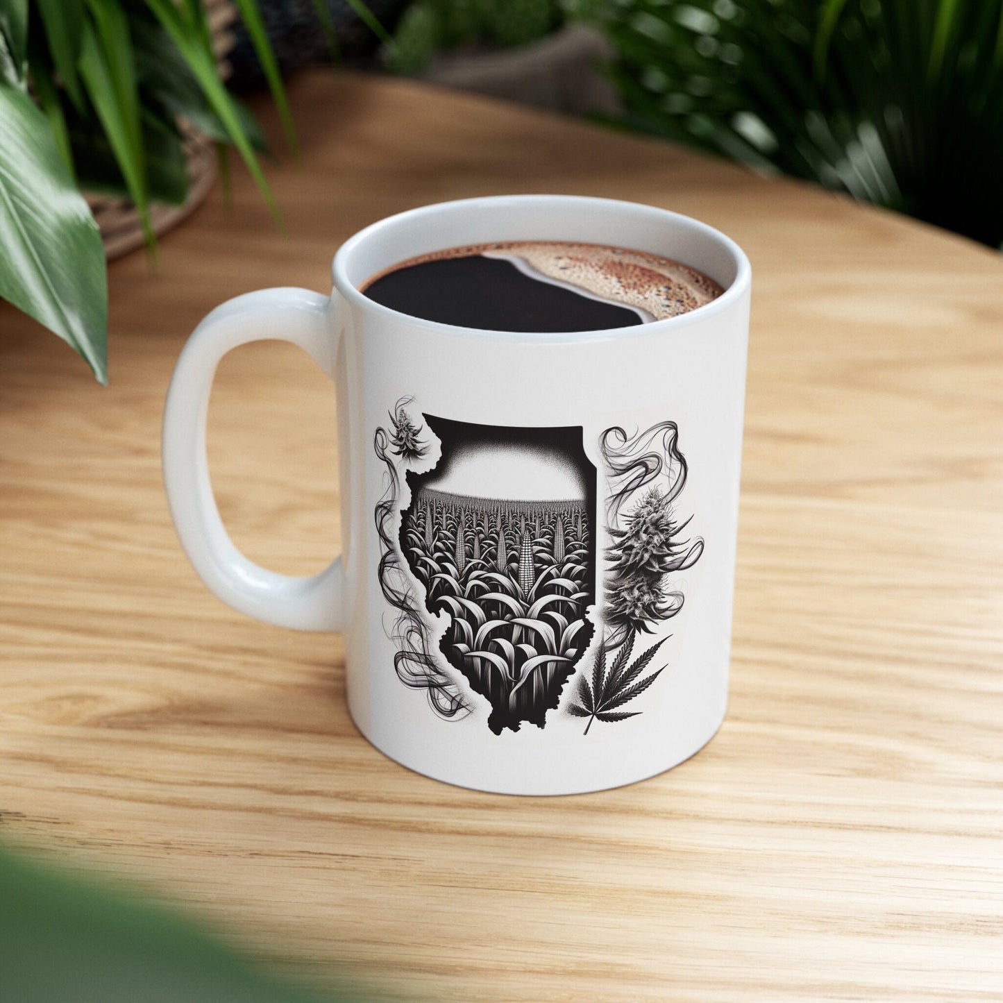ILLINOIS Weed Mug - State Themed Coffee Mugs, Marijuana Graphic - Perfect Gift for Smokers, Weed Lovers, Stoners - Cannabis Decor