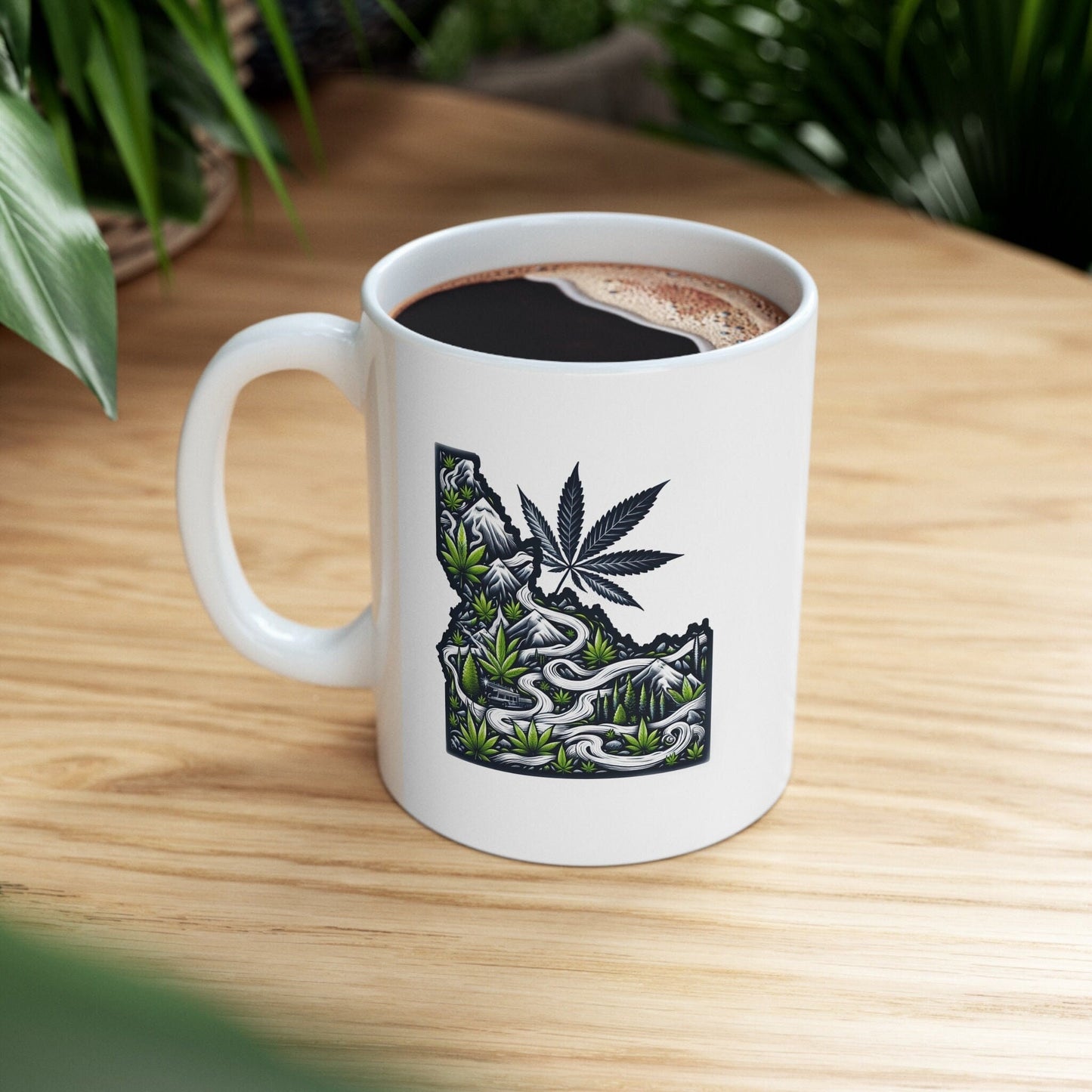 IDAHO Weed Mug - State Themed Coffee Mugs, Marijuana Graphic - Perfect Gift for Smokers, Weed Lovers, Stoners - Cannabis Decor