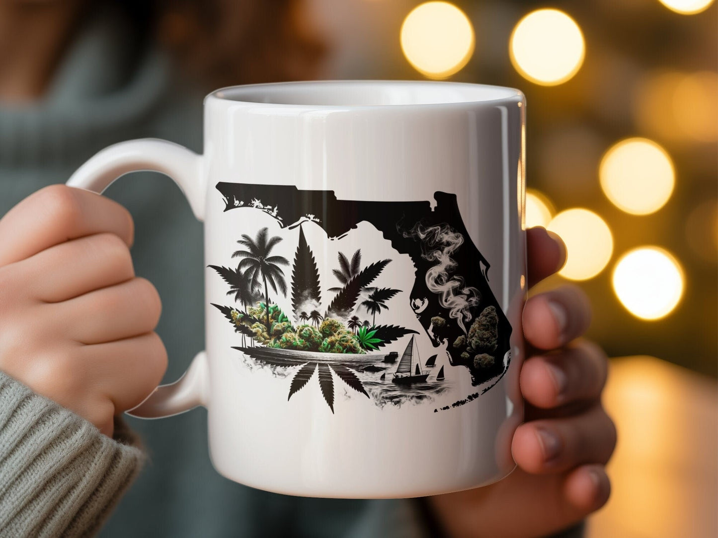 FLORIDA Weed Mug - State Themed Coffee Mugs, Marijuana Graphic - Perfect Gift for Smokers, Weed Lovers, Stoners - Cannabis Decor