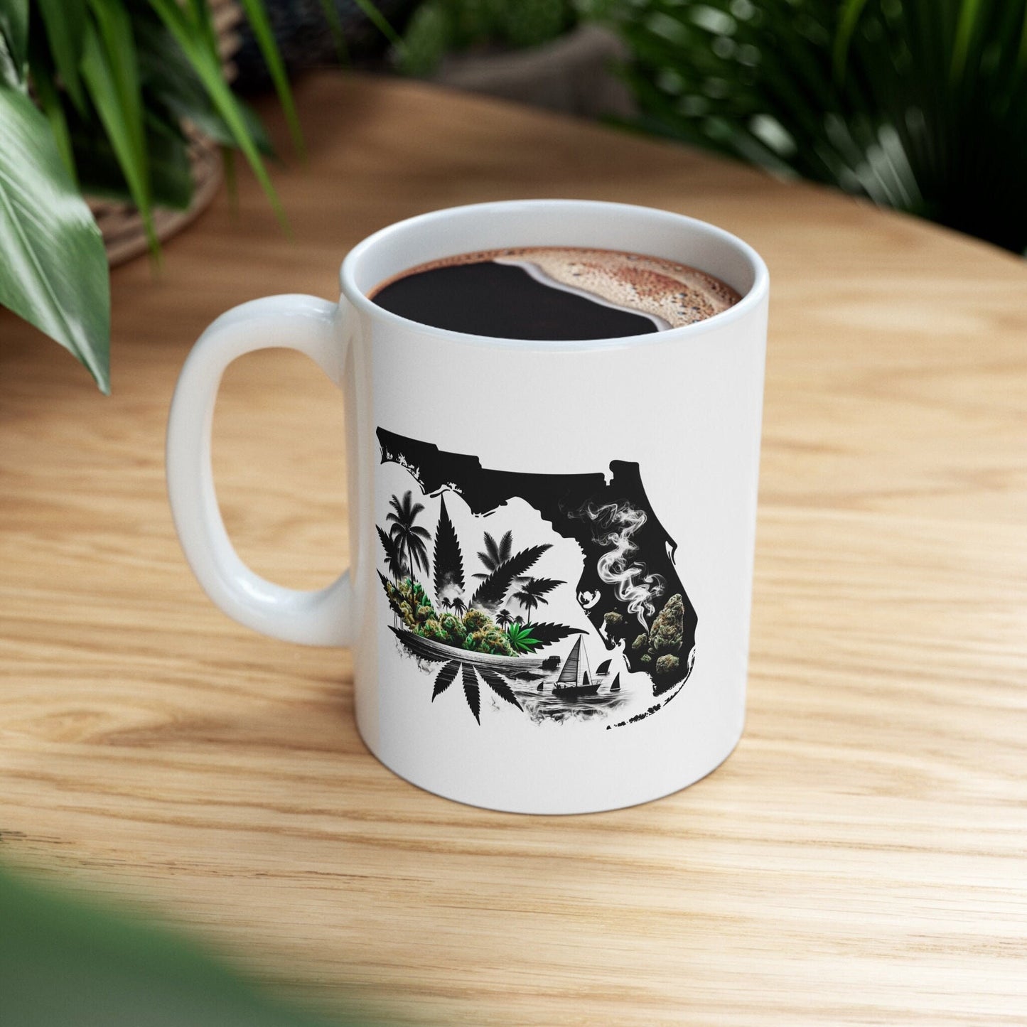 FLORIDA Weed Mug - State Themed Coffee Mugs, Marijuana Graphic - Perfect Gift for Smokers, Weed Lovers, Stoners - Cannabis Decor