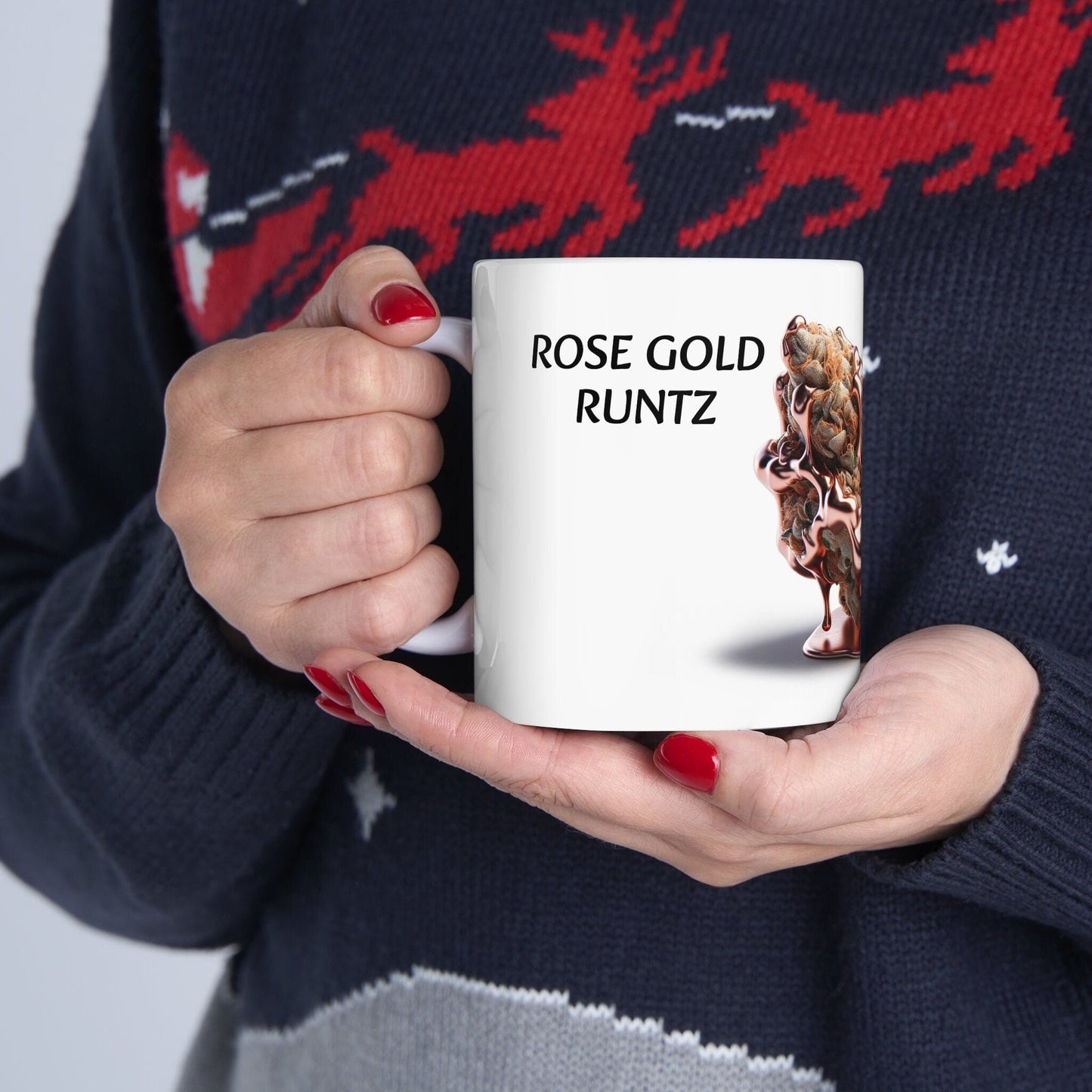 ROSE GOLD - Weed Coffee Mug (11oz) - Perfect Strains Gift for Smokers, Stoners, Growers; Wake and Bake Mug / 420 Weed Mug, Marijuana Gift