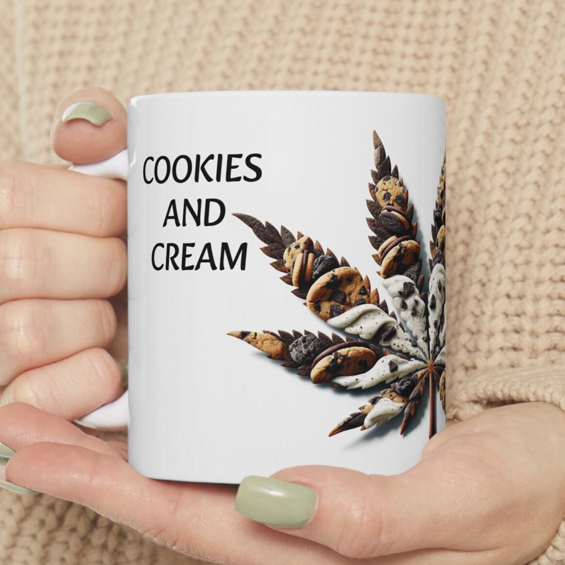 COOKIES AND CREAM - Weed Coffee Mug (11oz) - Perfect Strains Gift for Smokers, Stoners, Growers; Wake & Bake / 420 Weed Mug, Marijuana Gift