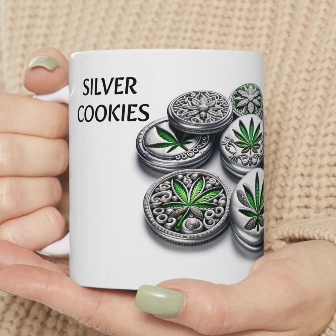 SILVER COOKIES - Weed Coffee Mug (11oz) - Perfect Strains Gift for Smokers, Stoners, Growers; Wake & Bake Mug / 420 Weed Mug, Marijuana Gift