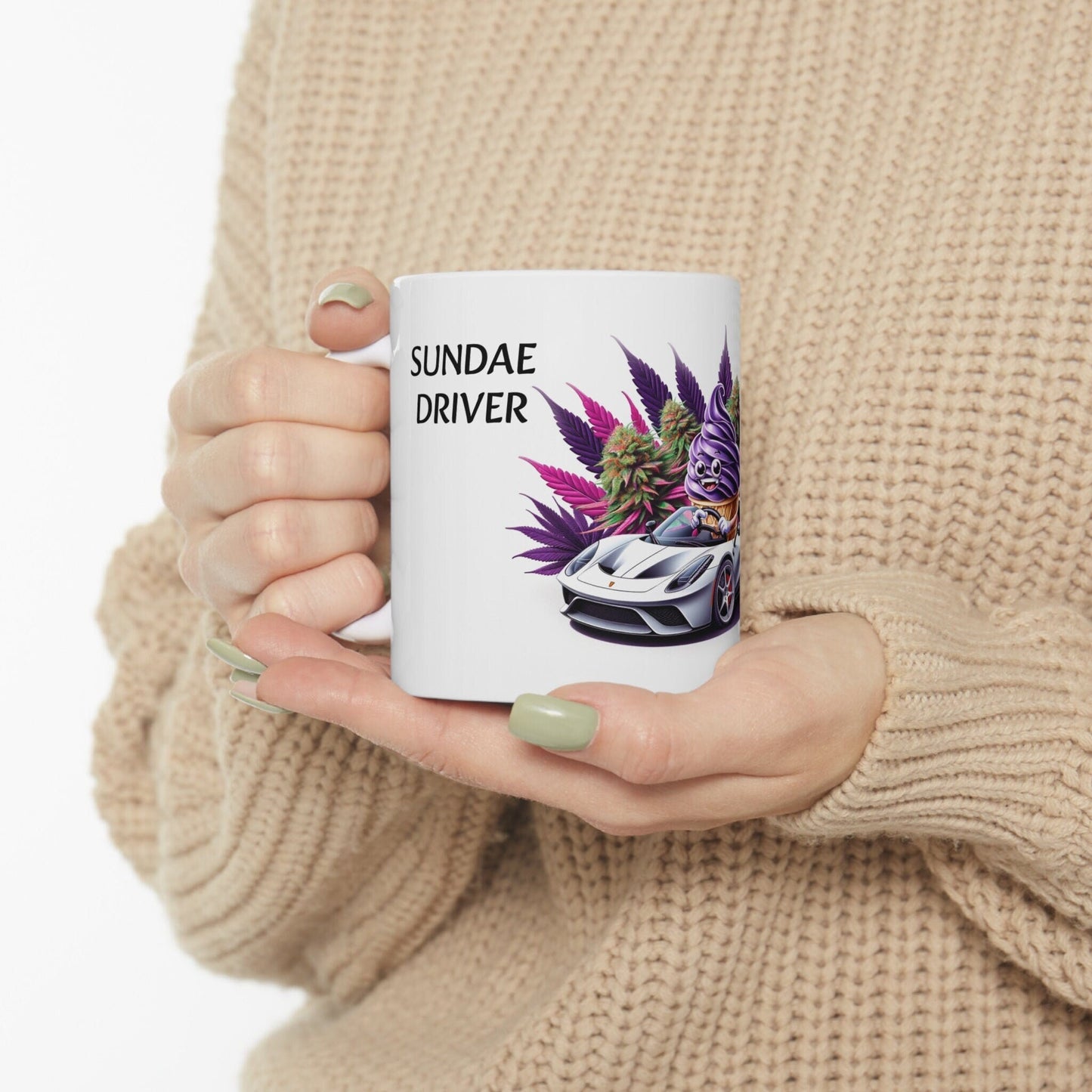 SUNDAE DRIVER - Weed Coffee Mug (11oz) - Perfect Strains Gift for Smokers, Stoners, Growers; Wake & Bake Mug / 420 Weed Mug, Marijuana Gift