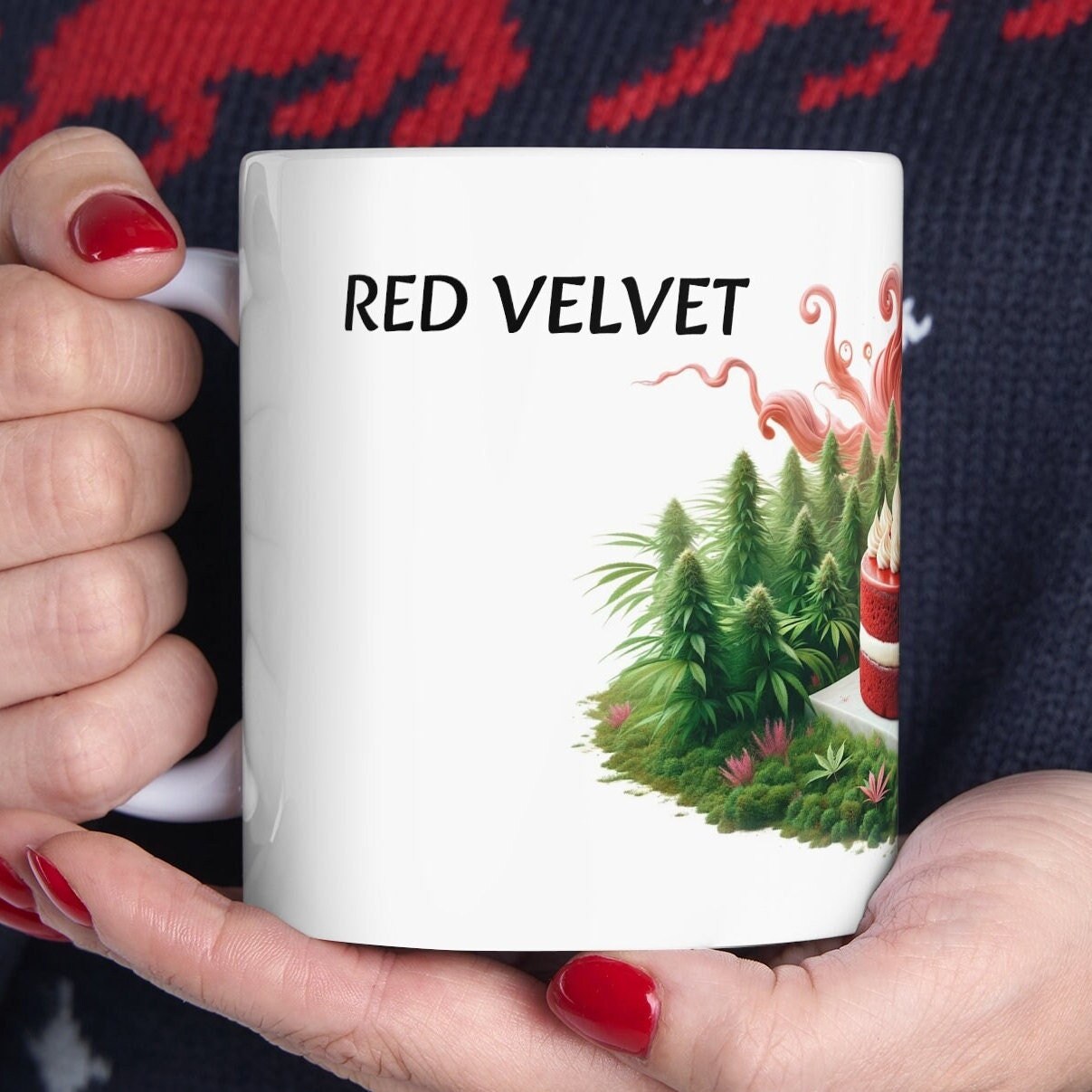 RED VELVET - Weed Coffee Mug (11oz) - Perfect Strains Gift for Smokers, Stoners, Growers; Wake and Bake Mug / 420 Weed Mug, Marijuana Gift