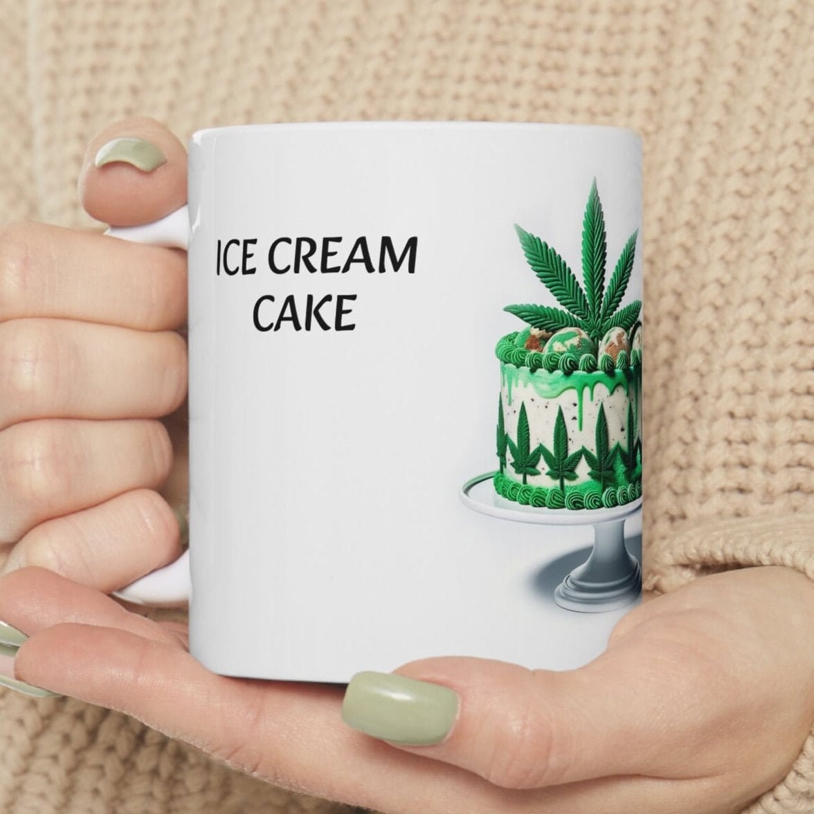 ICE CREAM CAKE - Weed Coffee Mug (11oz) - Perfect Strains Gift for Smokers, Stoners, Growers; Wake & Bake Mug / 420 Weed Mug, Marijuana Gift