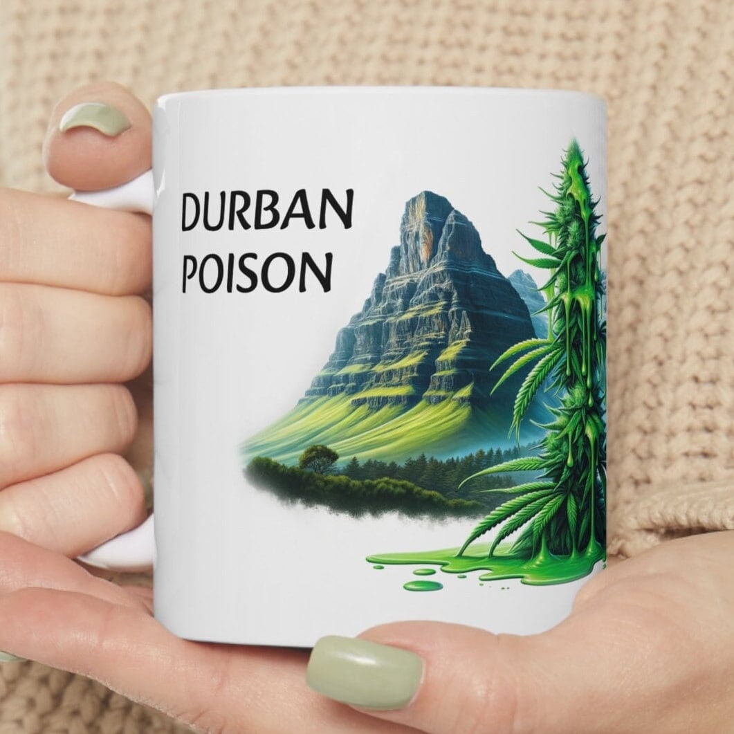 DURBAN POISON - Weed Coffee Mug (11oz) - Perfect Strains Gift for Smokers, Stoners, Growers; Wake & Bake Mug / 420 Weed Mug, Marijuana Gift