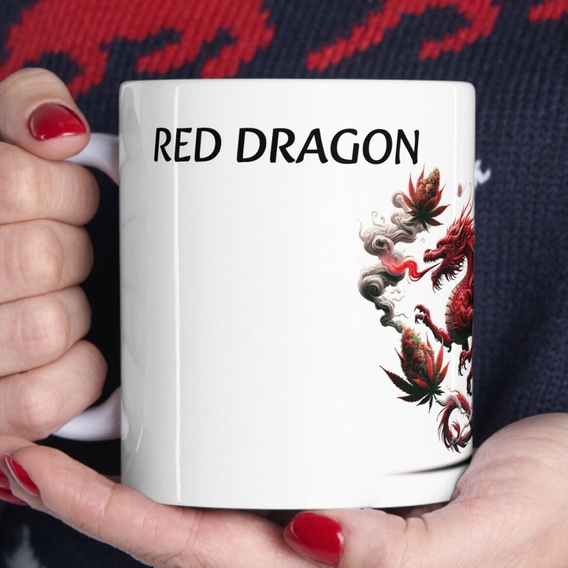 RED DRAGON - Weed Coffee Mug (11oz) - Perfect Strains Gift for Smokers, Stoners, Growers; Wake and Bake Mug / 420 Weed Mug, Marijuana Gift