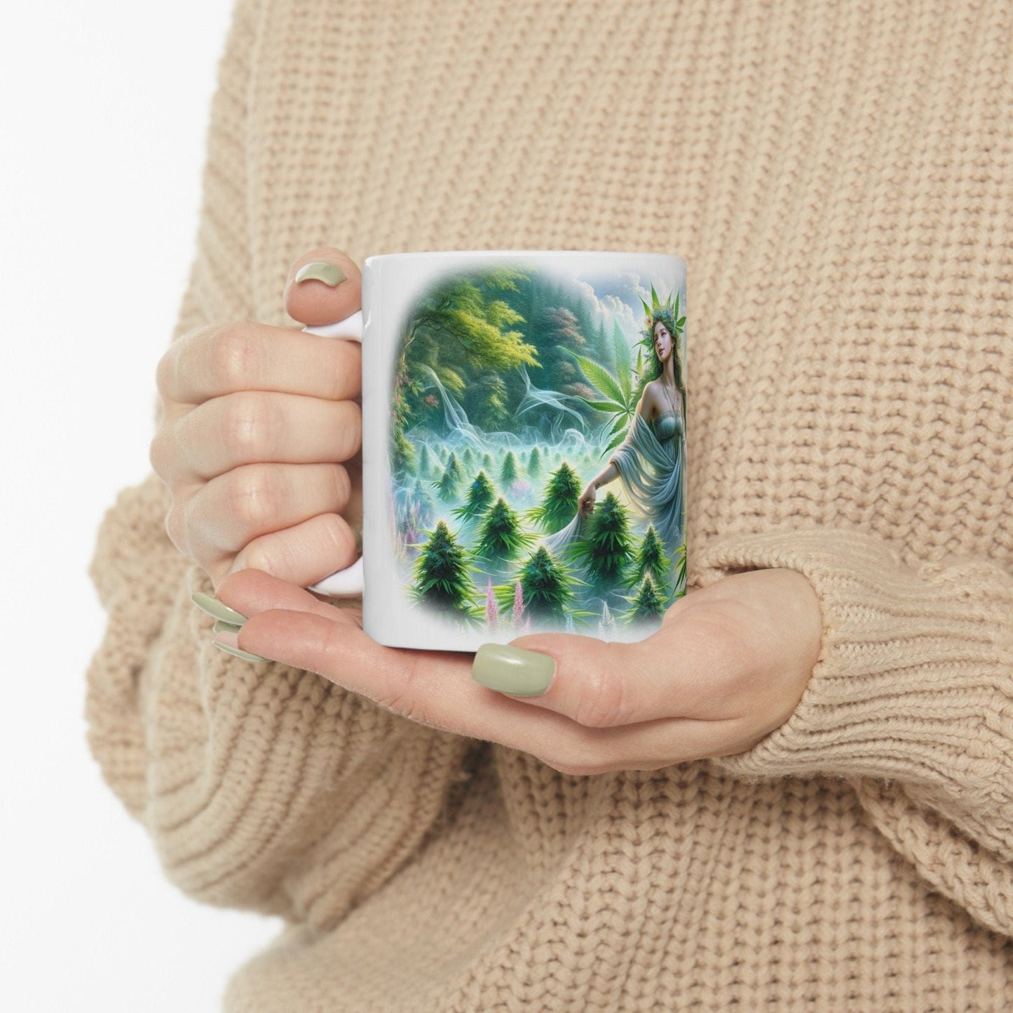 NATURE WEED GODDESS - 420 Coffee Weed Mug (11oz) - Weed Stoner Gift, Smokers; Wake & Bake Mug / 420 Weed Mug / Marijuana Gift, Cannabis Mug