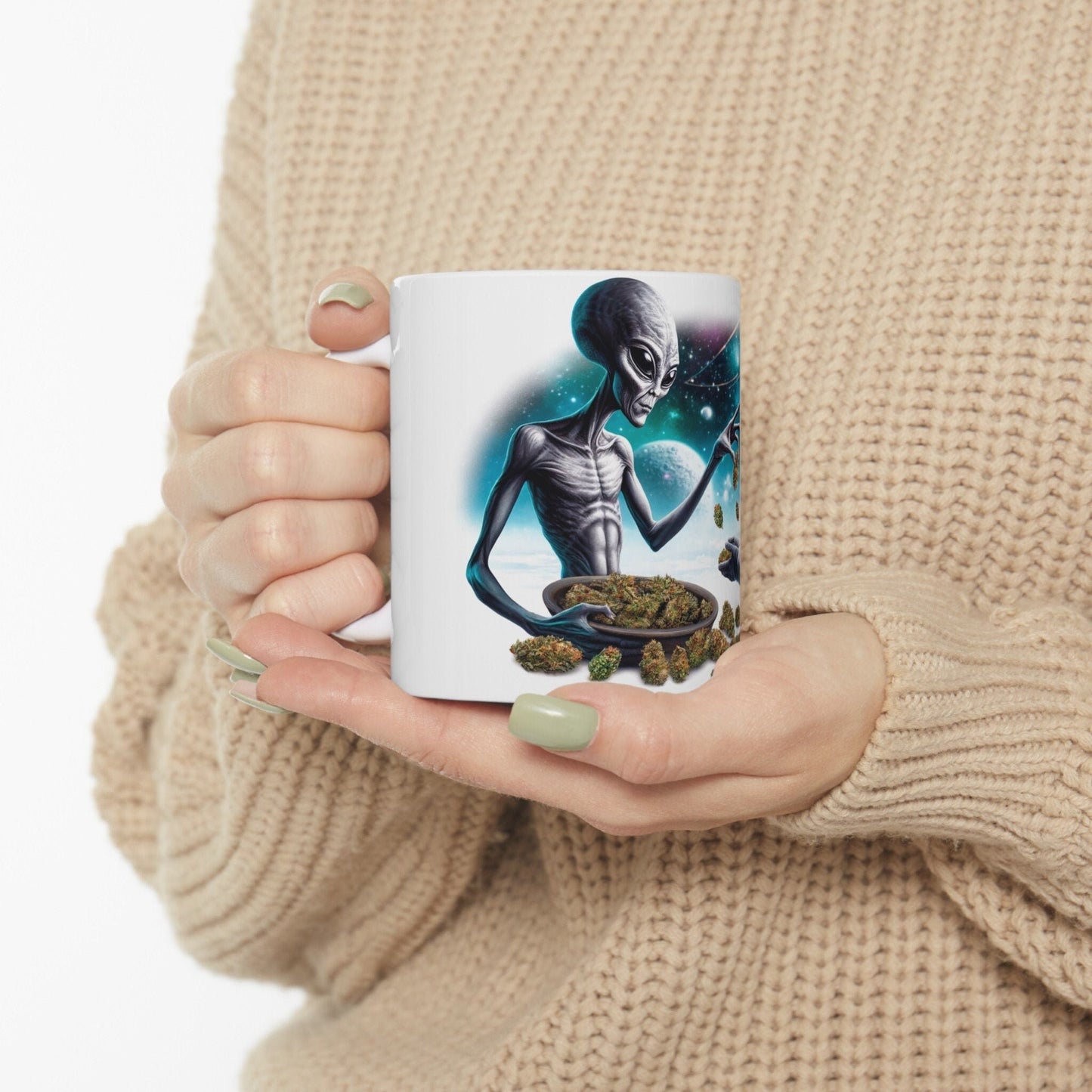 ALIEN WEED DEAL - Coffee Weed Mug (11oz) - Weed Gift for Stoners, Smoker; Wake & Bake Mug / 420 Weed Mug / Marijuana Gift, Weed Cannabis Mug