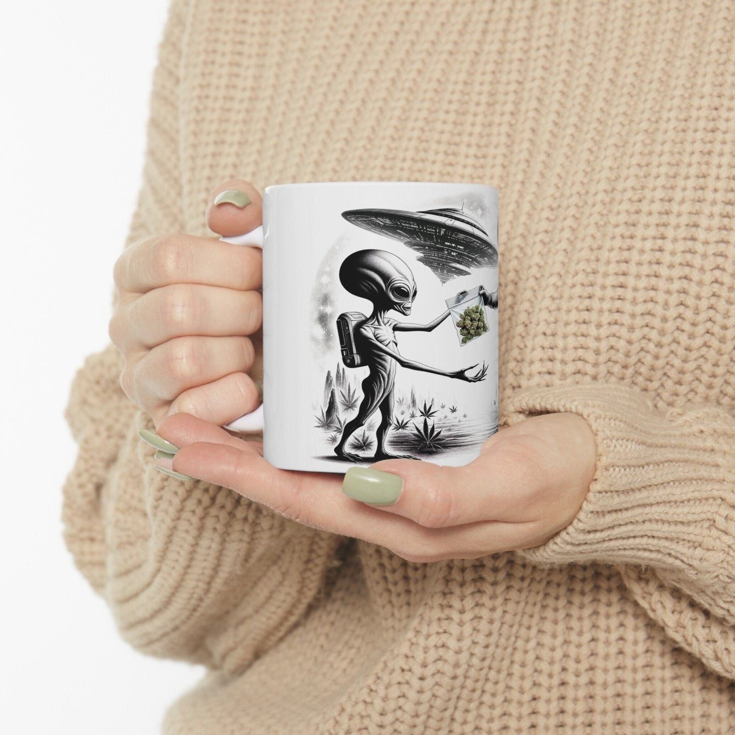 SPACE WEED DEAL - Coffee Weed Mug (11oz) - Weed Gift for Stoners, Smoker; Wake & Bake Mug / 420 Weed Mug / Marijuana Gift, Weed Cannabis Mug