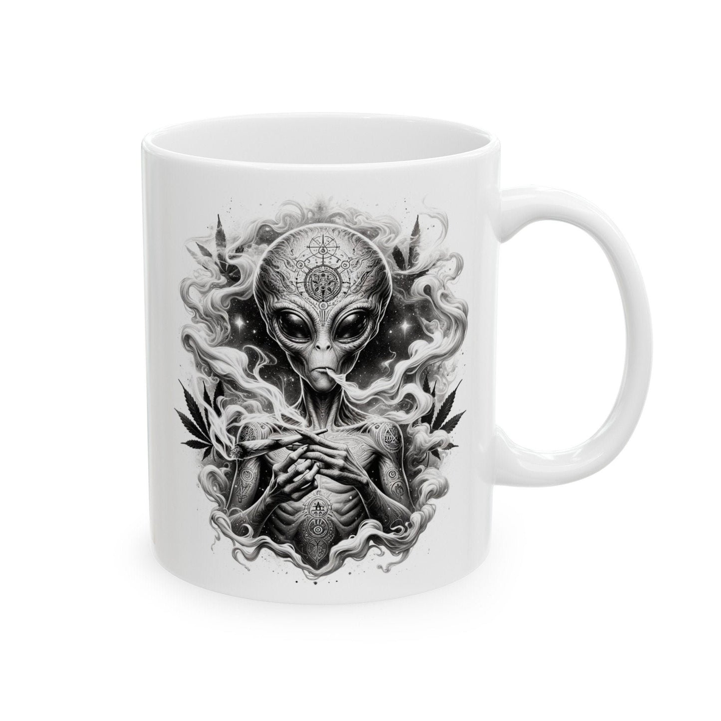 STONER ALIEN MUG - Coffee Weed Mug (11oz) - Weed Gift for Stoners, Smoker; Wake & Bake Mug / 420 Weed Mug / Marijuana Gift, 420 Cannabis Mug