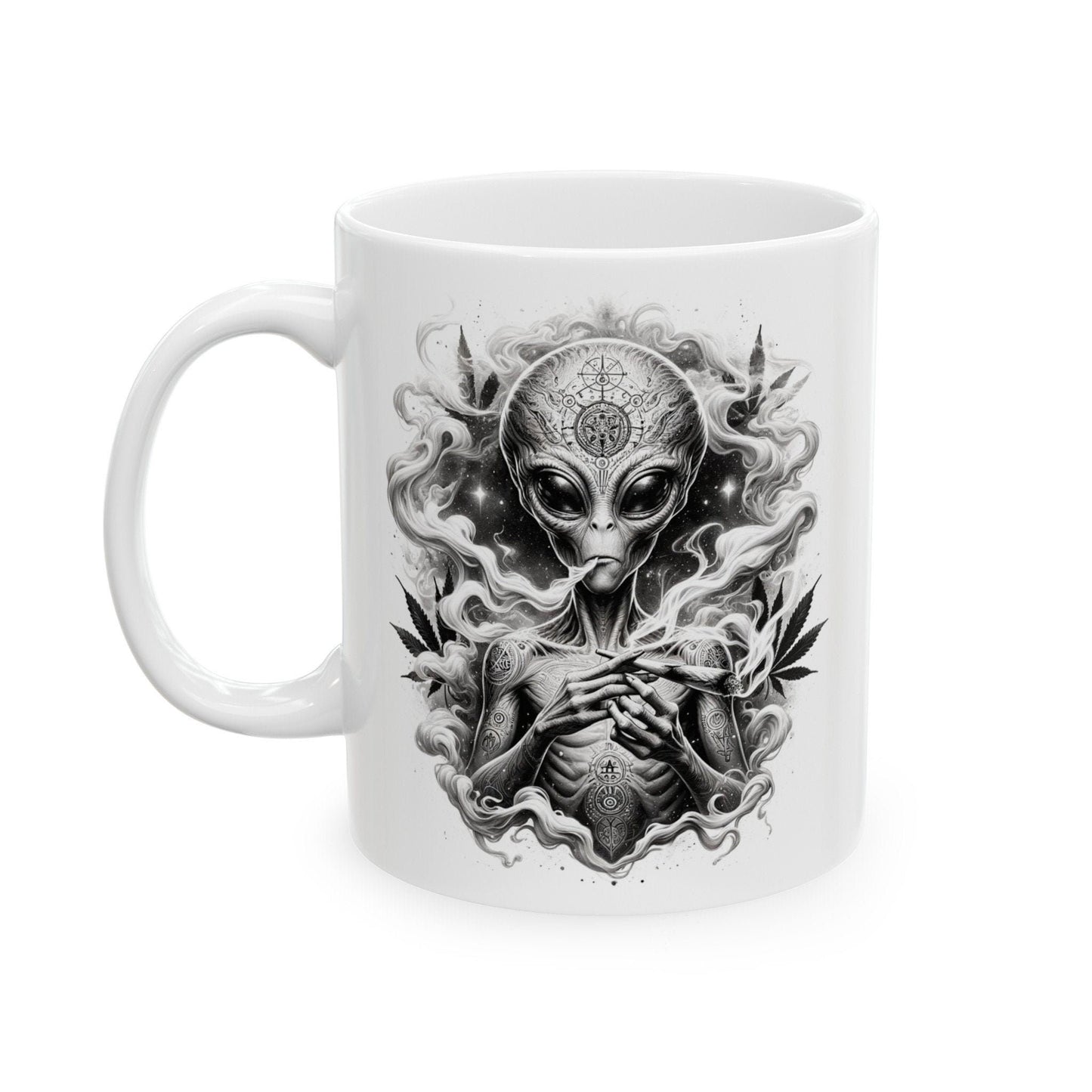 STONER ALIEN MUG - Coffee Weed Mug (11oz) - Weed Gift for Stoners, Smoker; Wake & Bake Mug / 420 Weed Mug / Marijuana Gift, 420 Cannabis Mug