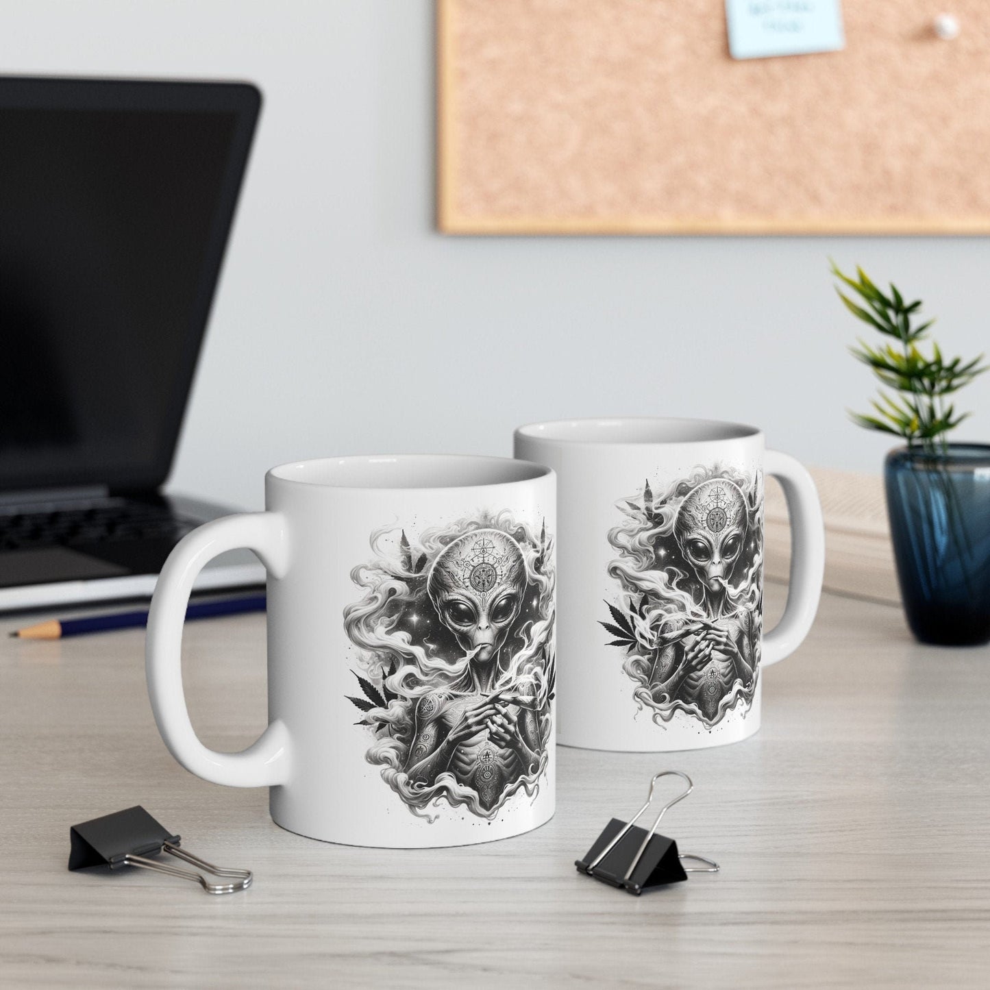 STONER ALIEN MUG - Coffee Weed Mug (11oz) - Weed Gift for Stoners, Smoker; Wake & Bake Mug / 420 Weed Mug / Marijuana Gift, 420 Cannabis Mug