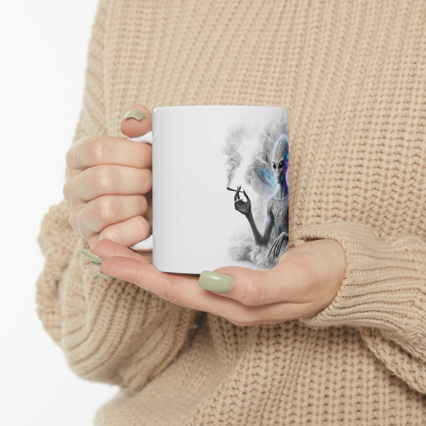 MYSTIC STONER ALIEN - Coffee Weed Mug (11oz) - Weed Gift for Stoners, Smokers; Wake & Bake Mug / 420 Weed Mug / Marijuana Gift, Cannabis Mug