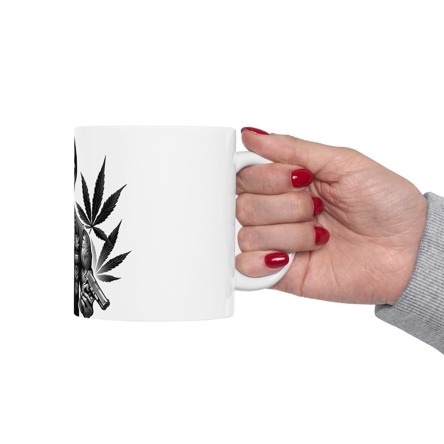 STONER ALIEN GUNS - Coffee Weed Mug (11oz) - Weed Gift for Stoners, Smokers; Wake & Bake Mug / 420 Weed Mug / Marijuana Gift, Cannabis Mug