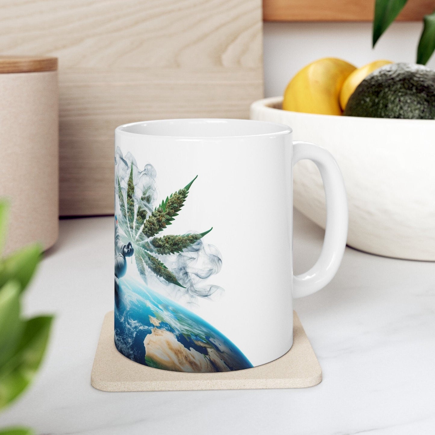 MEDITATING ASTRONAUT - Coffee Weed Mug (11oz) - Weed Gift for Stoners, Smoker; Wake & Bake Mug / 420 Weed Mug / Marijuana Gift, Cannabis Mug