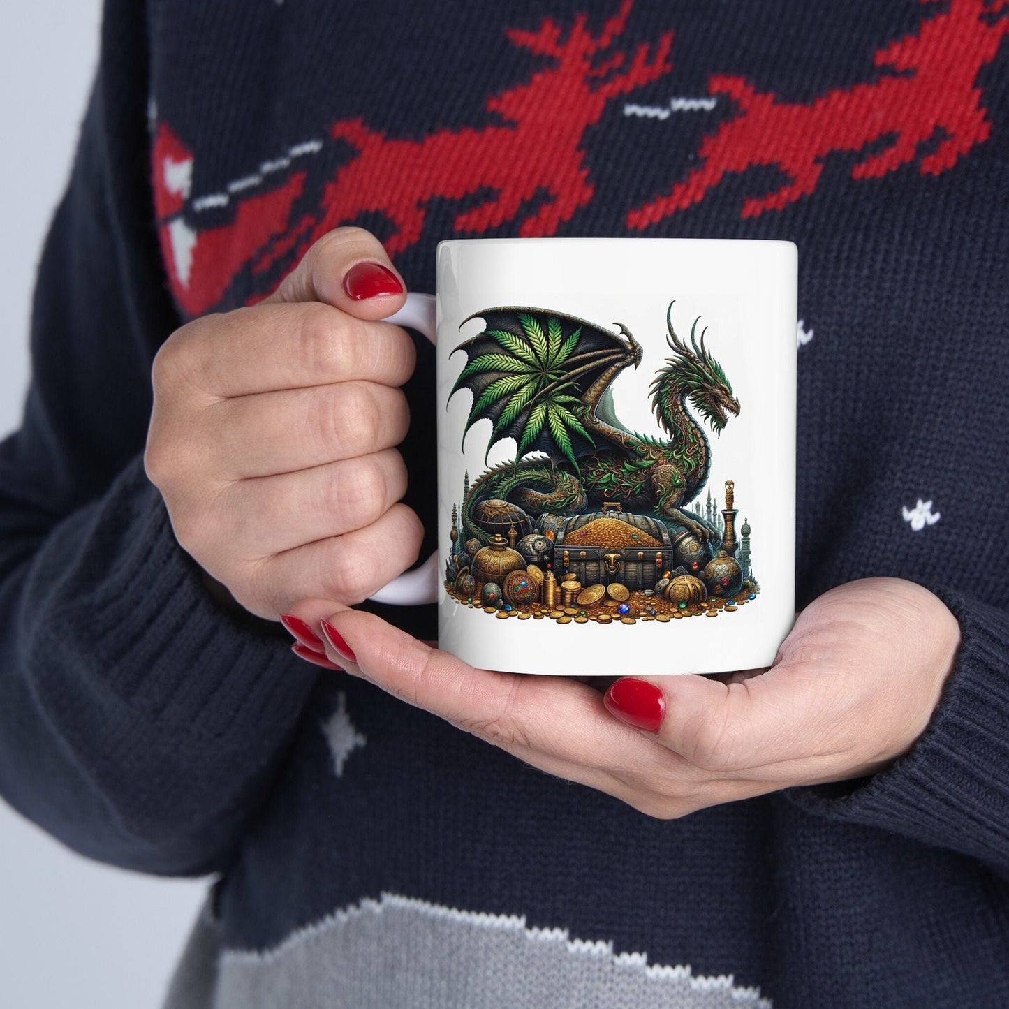 WEED DRAGON & GOLD - Coffee Weed Mug (11oz) - Weed Gift for Stoners, Smoker; Wake and Bake Mug / 420 Weed Mug / Marijuana Gift, Cannabis Mug