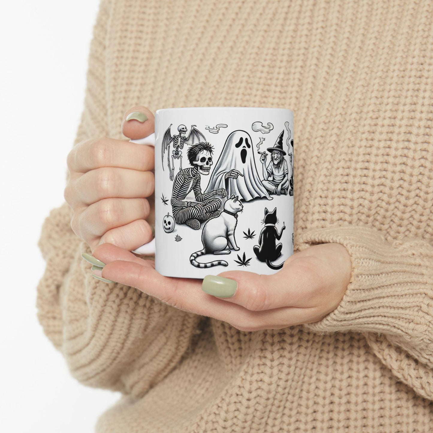 HALLOWEEN SMOKE CIRCLE - Weed Coffee Mug (11oz) - Halloween Gift for Weed Smokers, Stoners, Growers; Wake & Bake / 420 Mug / Marijuana Gift