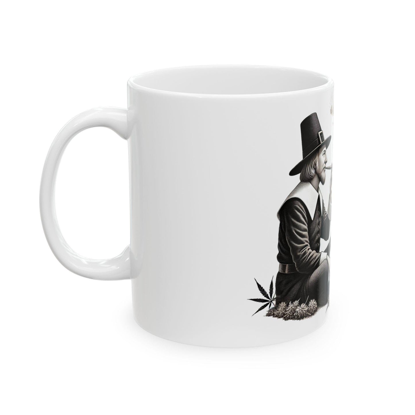 PILGRIM & INDIAN SMOKING - Weed Coffee Mug (11oz) - Thanksgiving Gift for Weed Smokers, Stoners, Growers; Wake and Bake / 420 Mug, Weed Gift