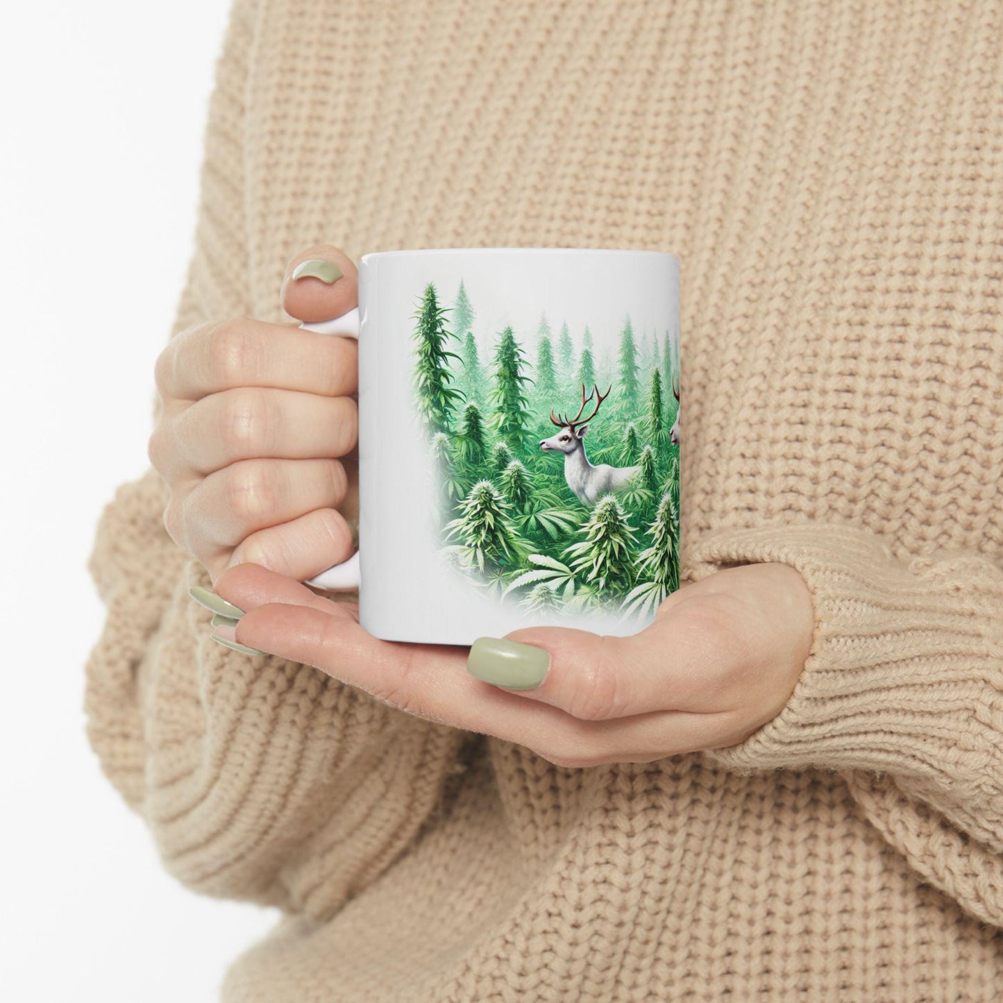 WEED REINDEER - Weed Coffee Mug (11oz) - Christmas Gift for Weed Smokers, Stoners, Growers; Wake & Bake / 420 Mug, Weed / Christmas Mug