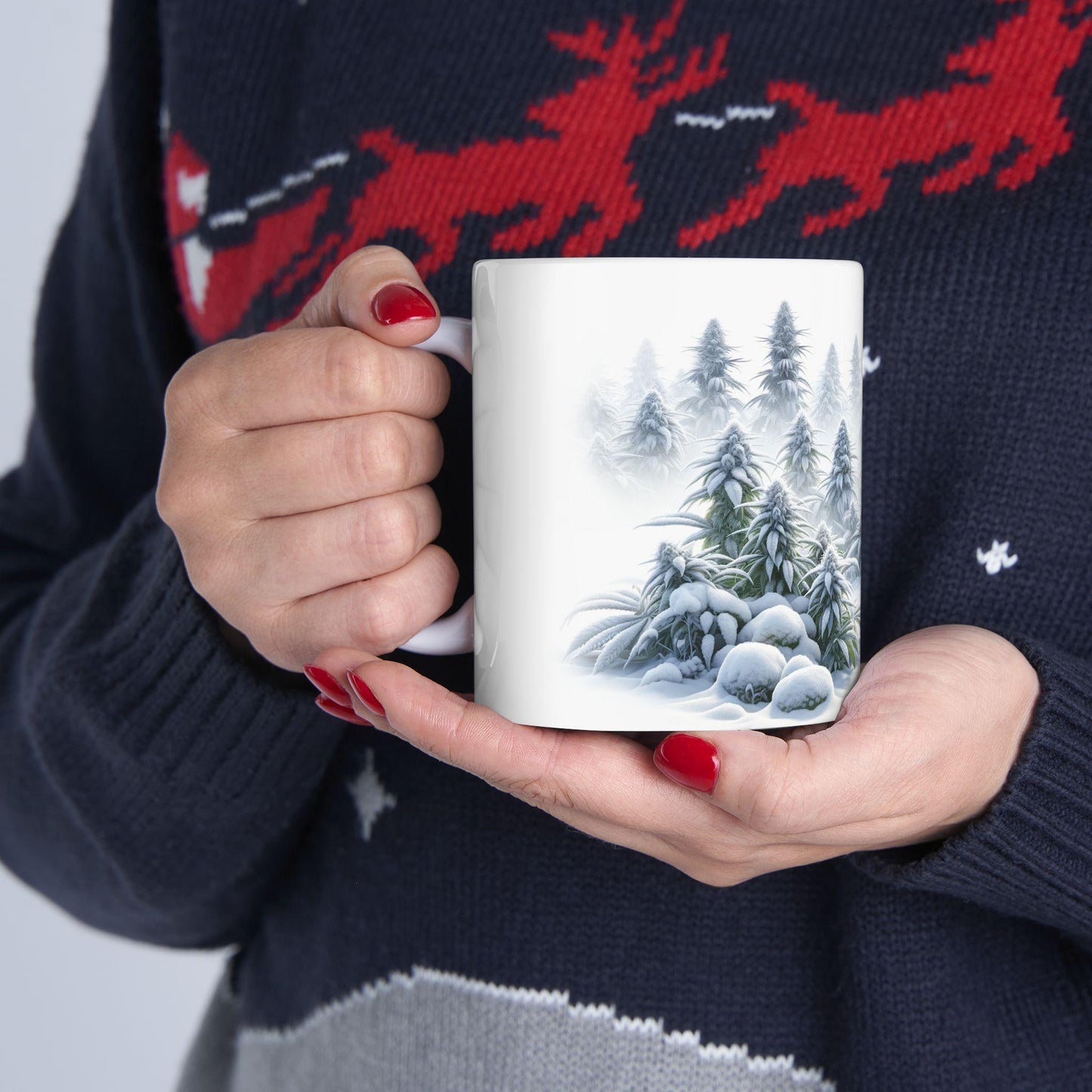 WINTER WEED FOREST - Weed Coffee Mug (11oz) - Christmas Gift for Weed Smokers, Stoners, Growers; Wake & Bake / 420 Mug, Weed / Christmas Mug
