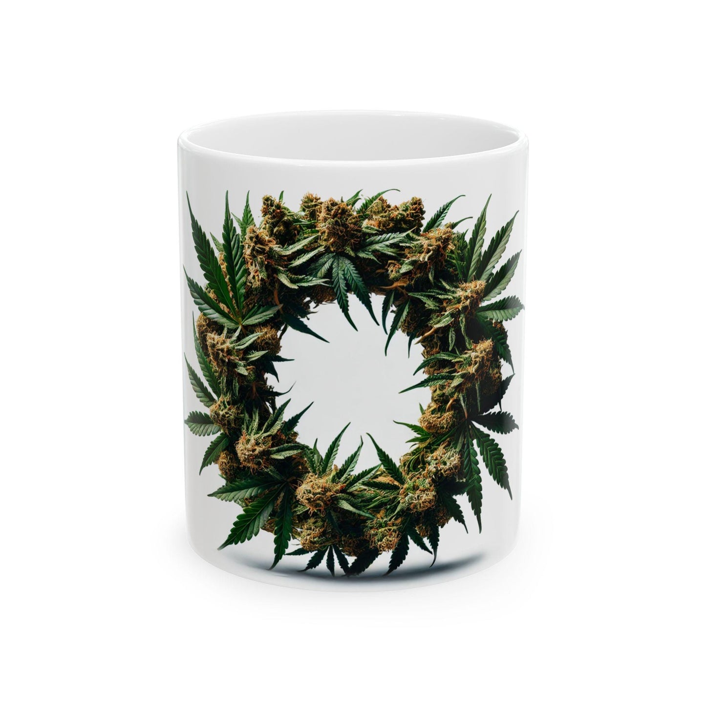 WEED WREATH - Weed Coffee Mug (11oz) - Stoner Christmas Gift for Weed Smokers, Stoners, Growers; Wake & Bake / 420 Mug, Weed / Christmas Mug