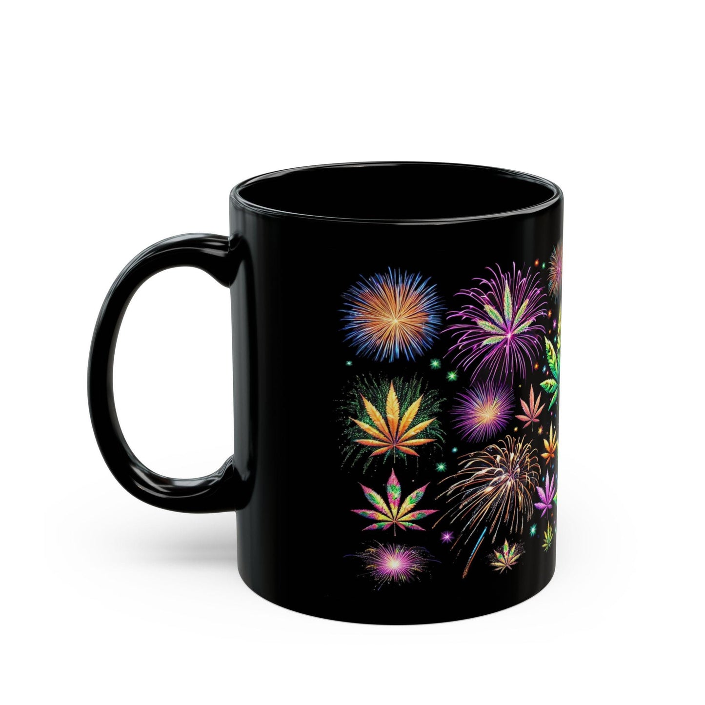 WEED FIREWORKS - 420 Coffee Mug (Black 11oz) - FIREWORKS Mug for Smokers, Stoners, Flowers; Wake & Bake Mug / Weed Gift Mug / Black Mug