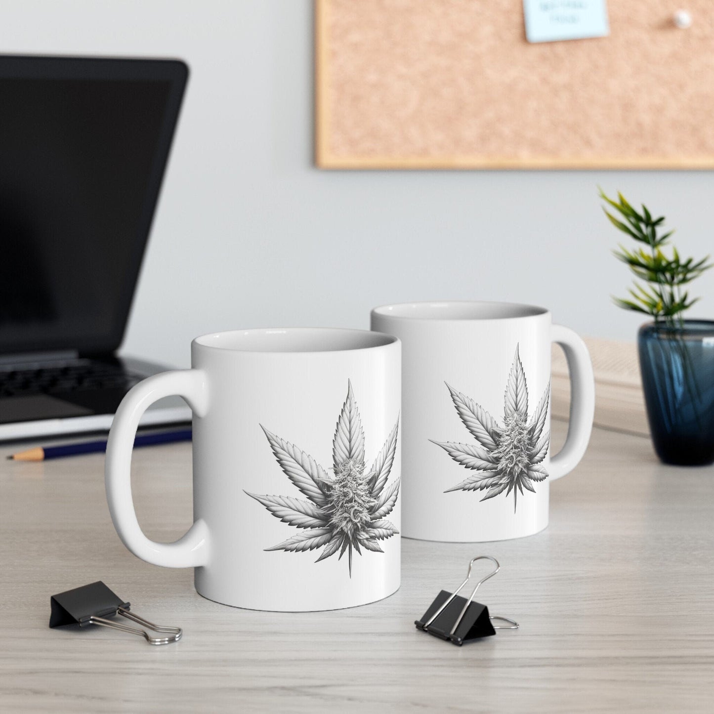 WHITE WEED PLANT - Weed Coffee Mugs (11oz) Perfect Gift for Smokers/ Marijuana Gift; Wake and Bake Mug - Cannabis Cup / Stoner Mug