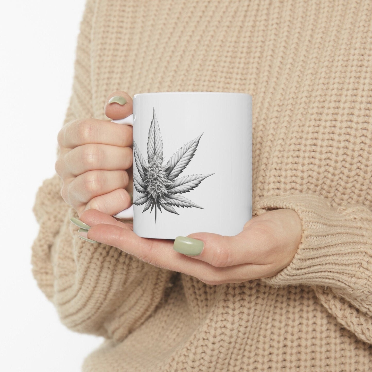 WHITE WEED PLANT - Weed Coffee Mugs (11oz) Perfect Gift for Smokers/ Marijuana Gift; Wake and Bake Mug - Cannabis Cup / Stoner Mug