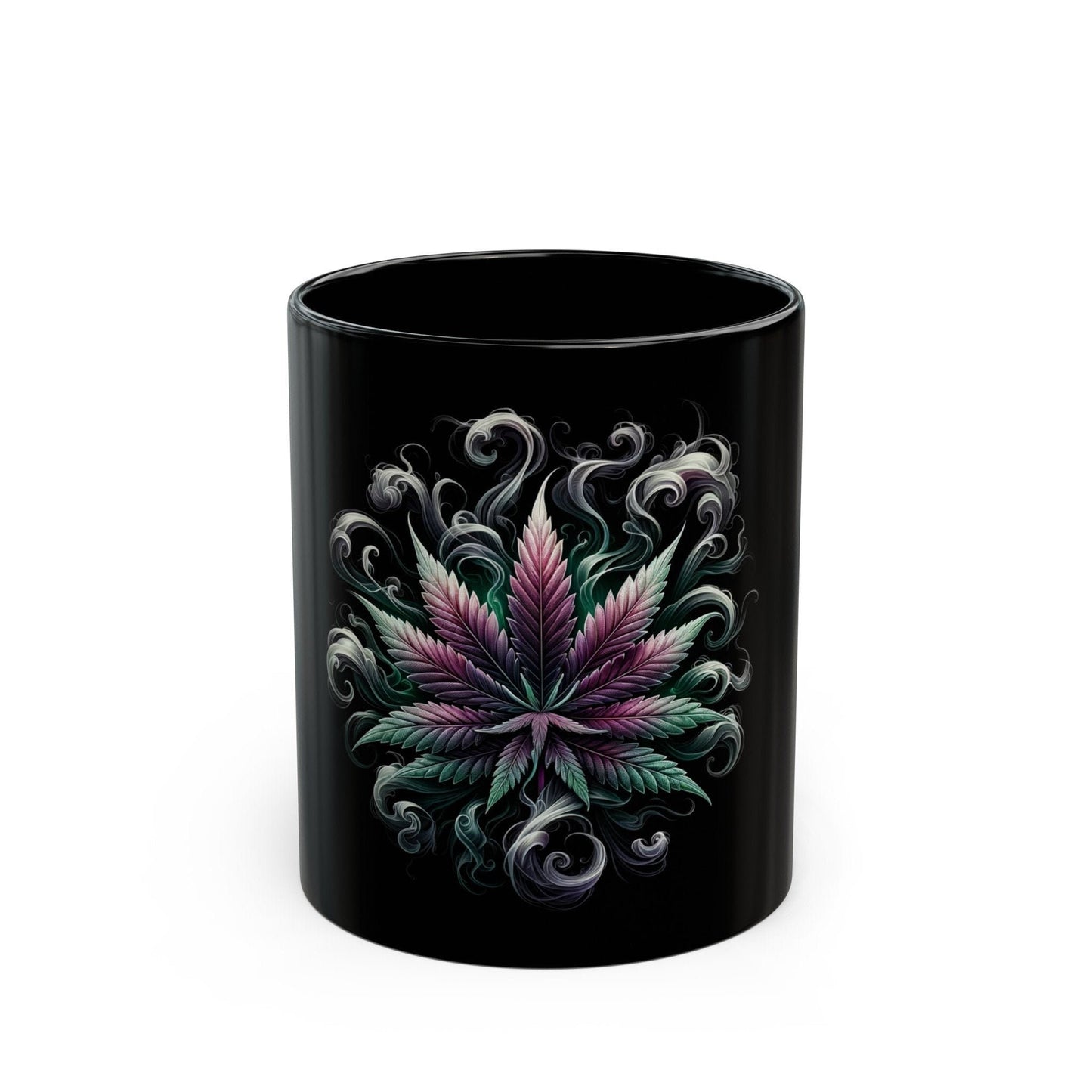 VIBEY WEED LEAF - Weed Coffee Mug (Black 11oz) - Perfect Gift for Smokers, Stoners, Flowers; Wake and Bake Mug / Weed Mug / Black Mug