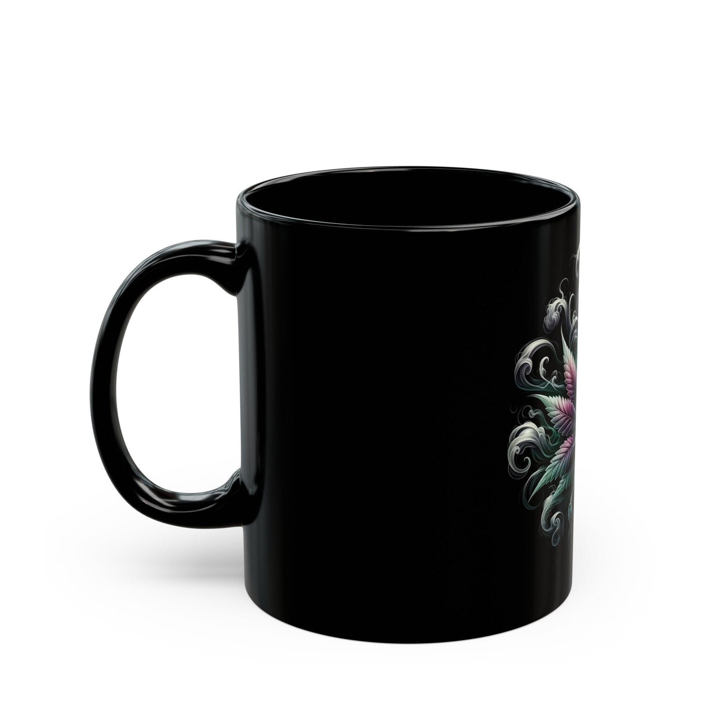 VIBEY WEED LEAF - Weed Coffee Mug (Black 11oz) - Perfect Gift for Smokers, Stoners, Flowers; Wake and Bake Mug / Weed Mug / Black Mug