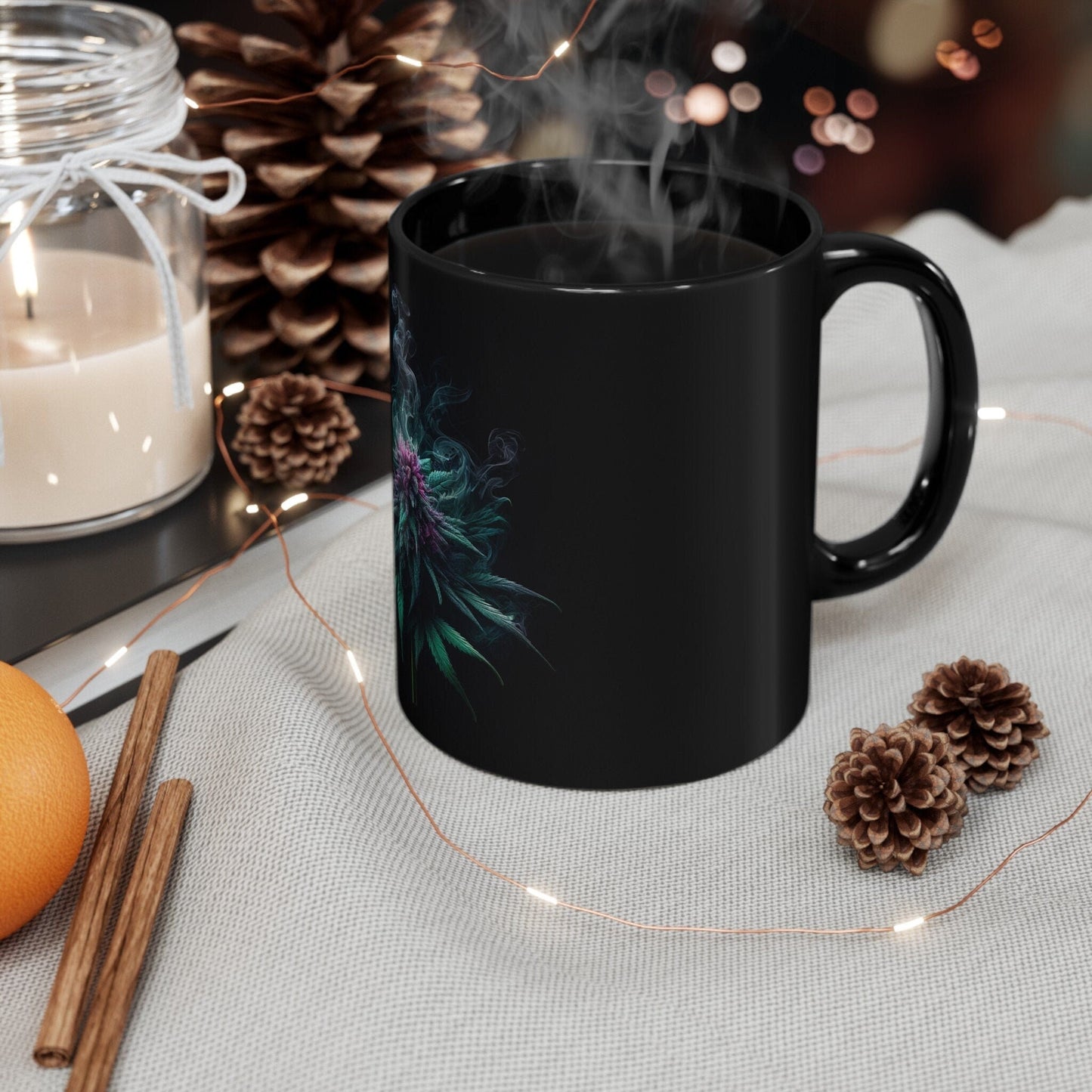 SMOKEY WEED PLANT - Weed Coffee Mug (Black 11oz) - Perfect Gift for Smokers, Stoners, Flowers; Wake and Bake Mug / Weed Mug / Black Mug