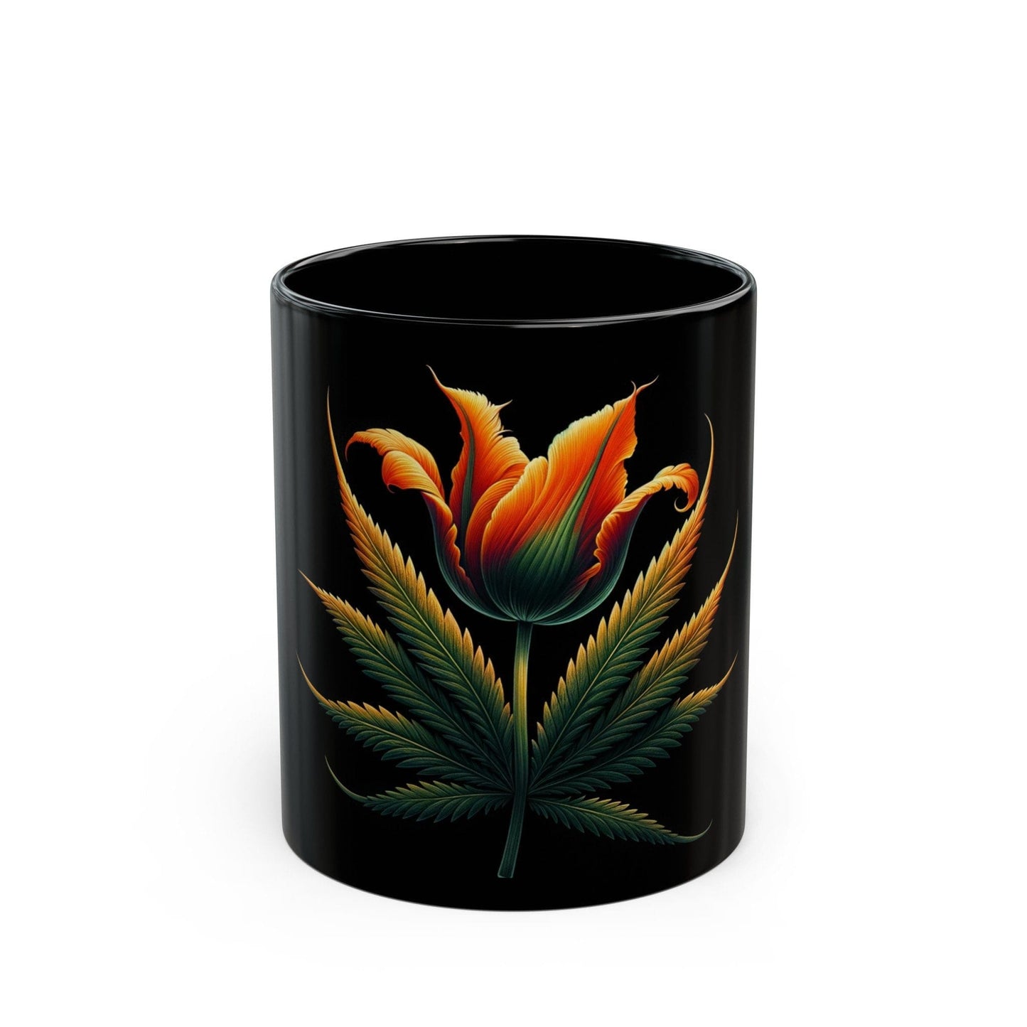 TULIP WEED FLOWER - Weed Coffee Mug (Black 11oz) - Perfect Gift for Smokers, Stoners, Flowers; Wake and Bake Mug / Weed Mug / Black Mug