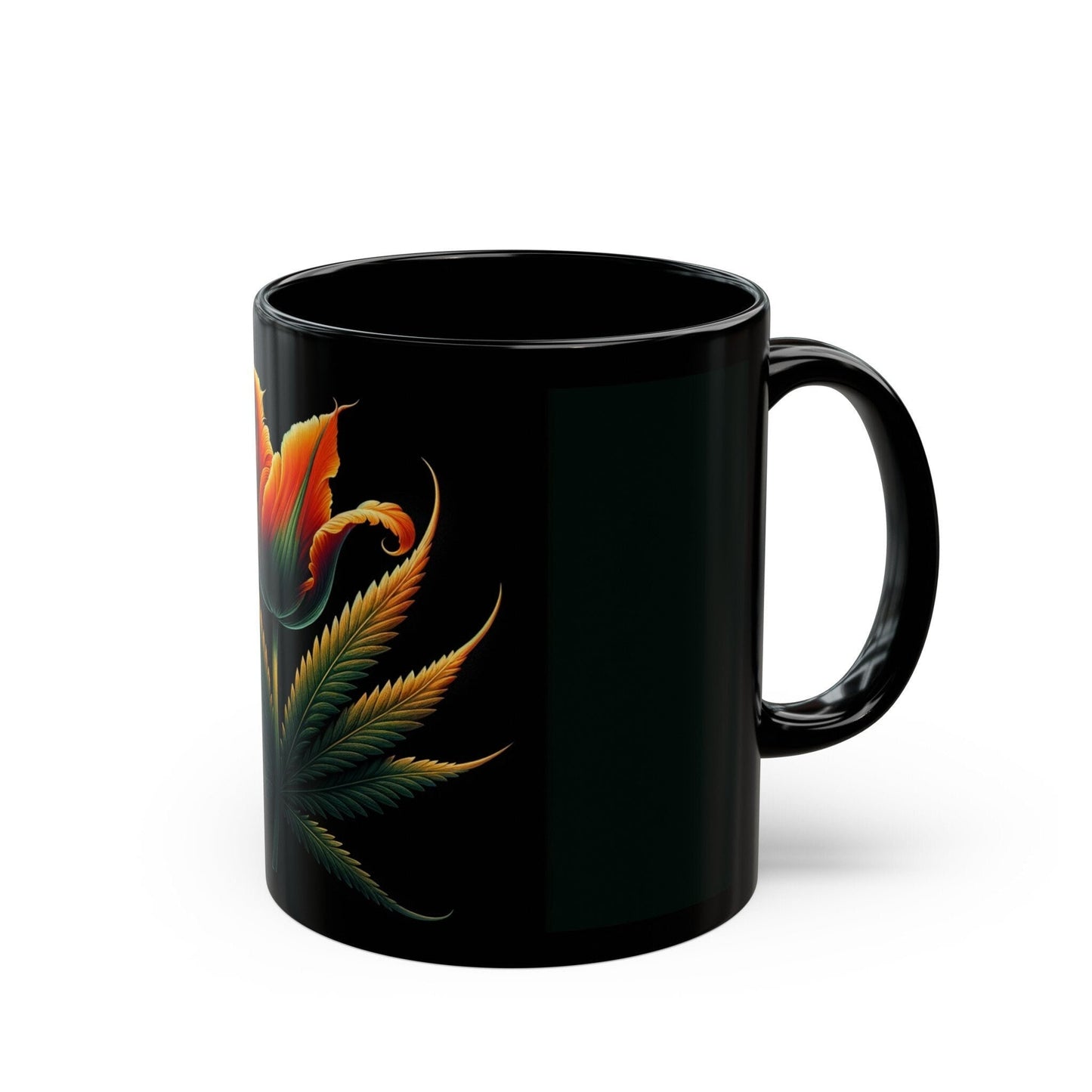TULIP WEED FLOWER - Weed Coffee Mug (Black 11oz) - Perfect Gift for Smokers, Stoners, Flowers; Wake and Bake Mug / Weed Mug / Black Mug