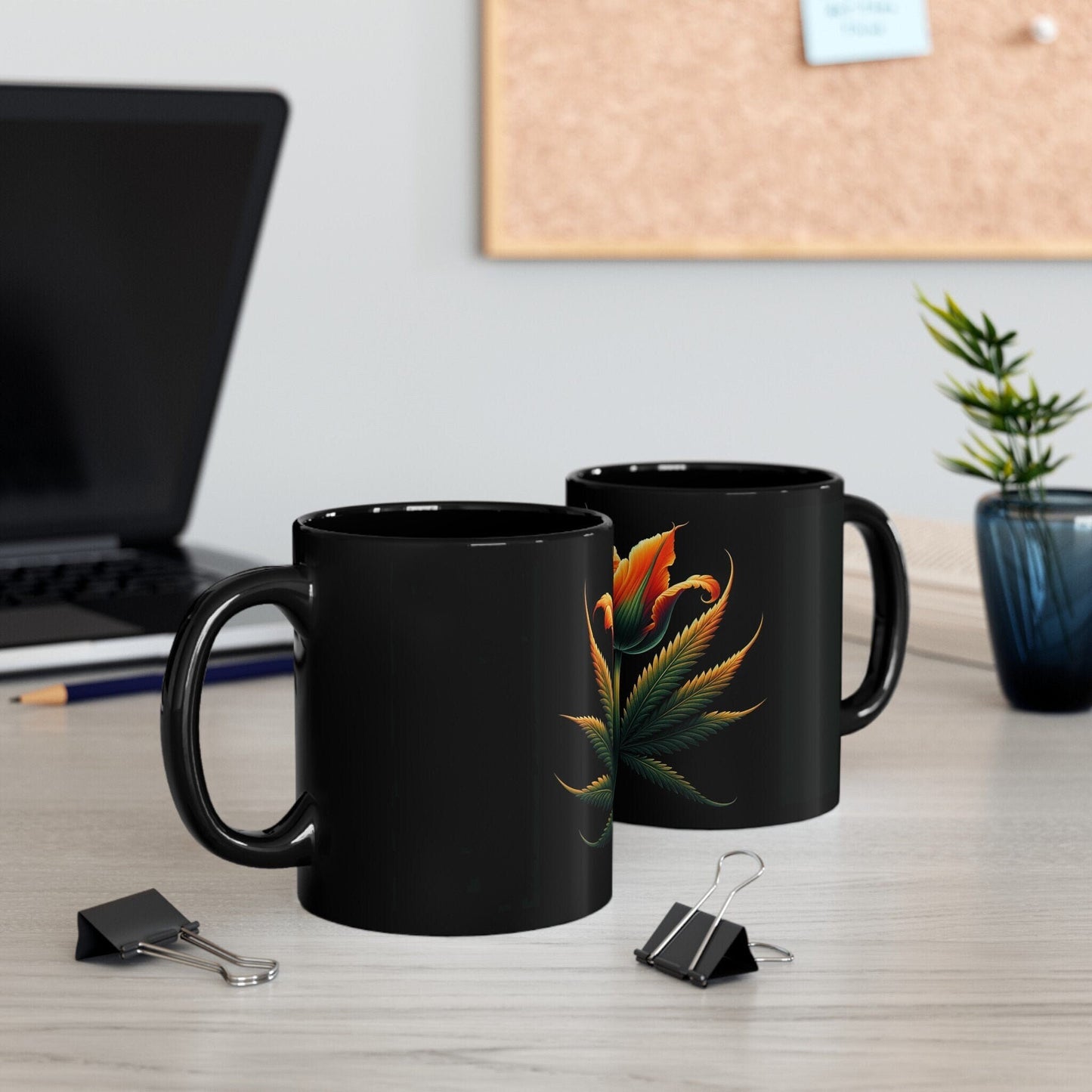 TULIP WEED FLOWER - Weed Coffee Mug (Black 11oz) - Perfect Gift for Smokers, Stoners, Flowers; Wake and Bake Mug / Weed Mug / Black Mug