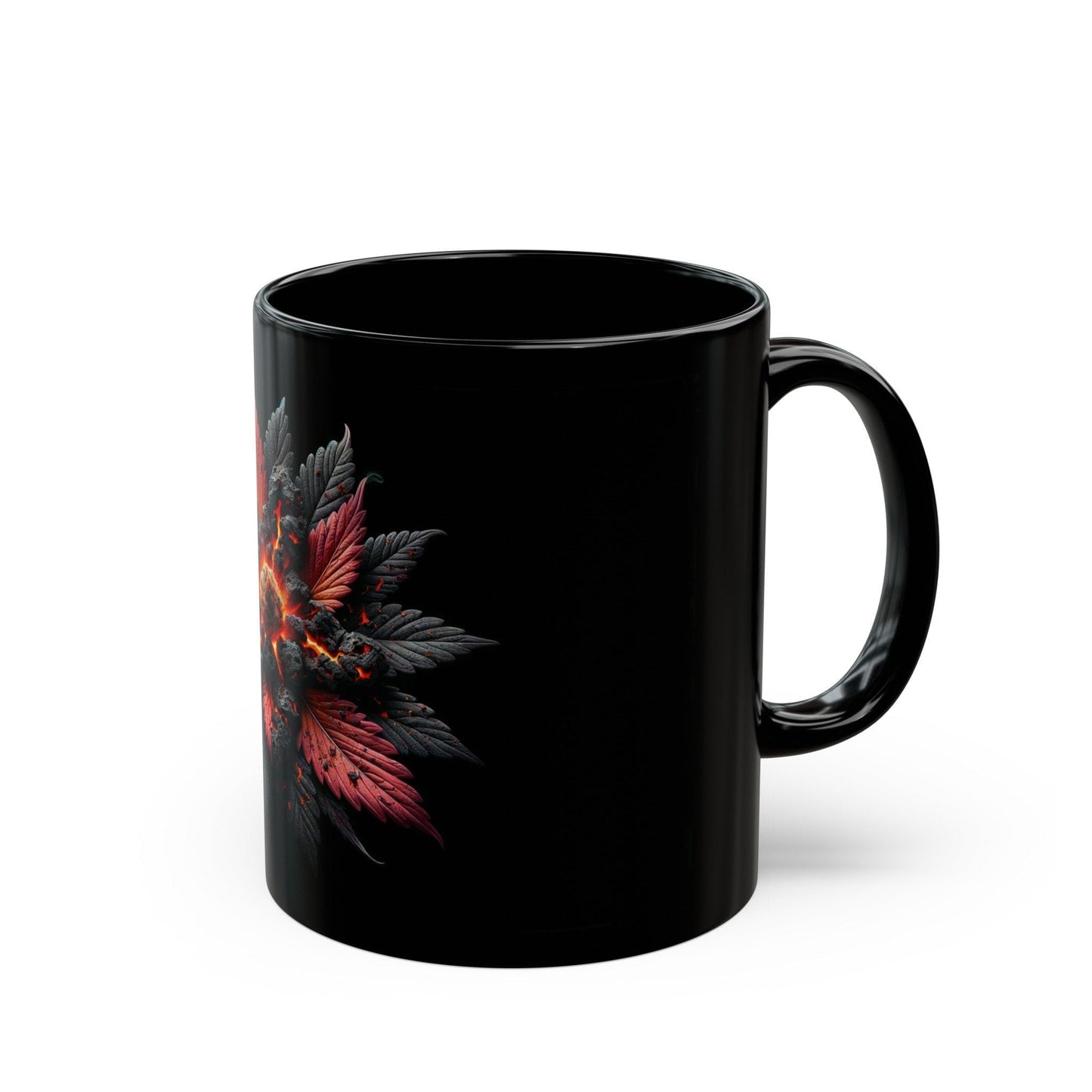 VOLCANIC WEED FLOWER - Weed Coffee Mug (11oz) Black - Perfect Gift for Smokers, Stoners, Growers; Wake and Bake Mug / Weed Mug / Black Mug