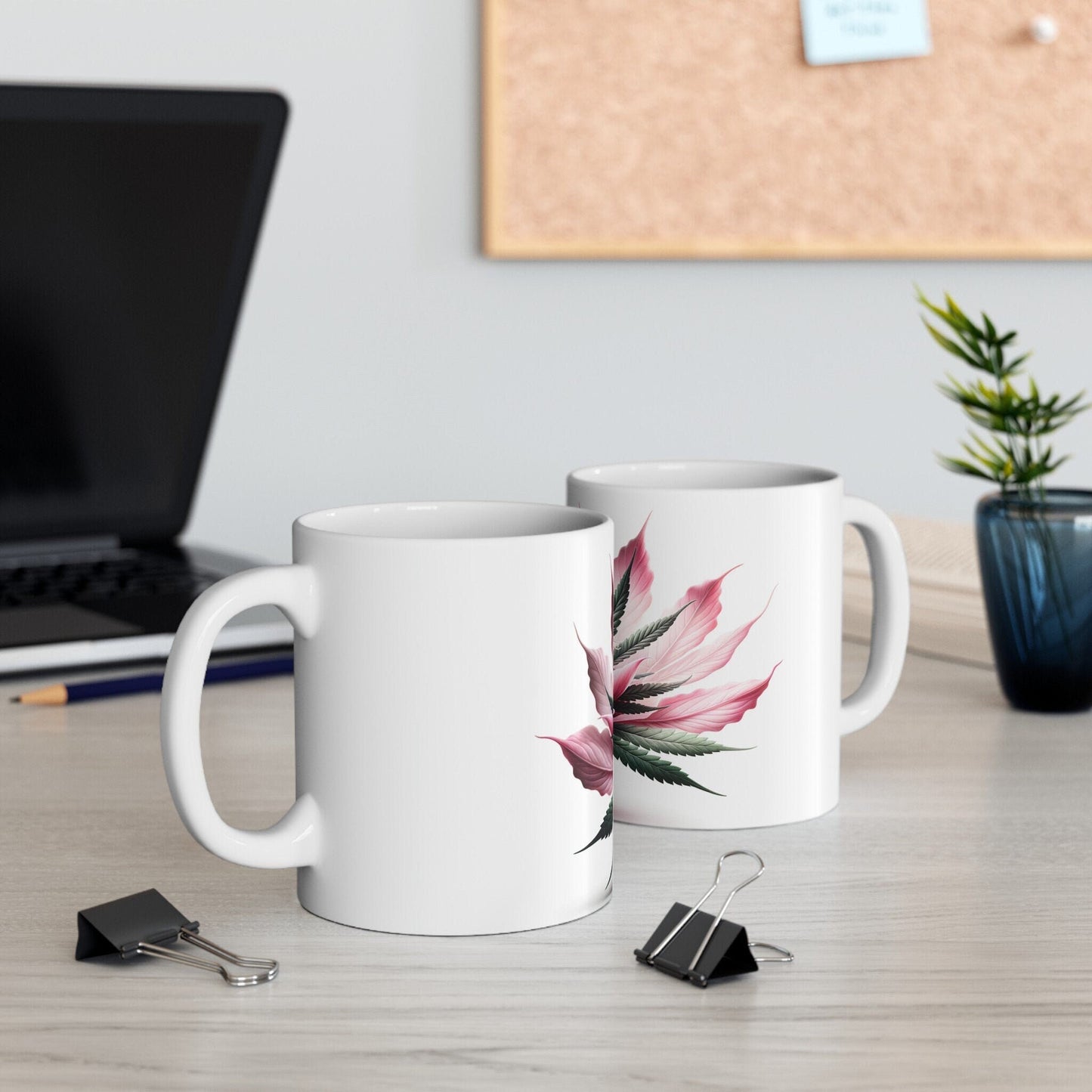 PINK WEED FLOWER - Weed Coffee Mugs (11oz) Perfect Gift for Smokers/ Marijuana Gift; Wake and Bake Mug - Cannabis Cup / Stoner Mug