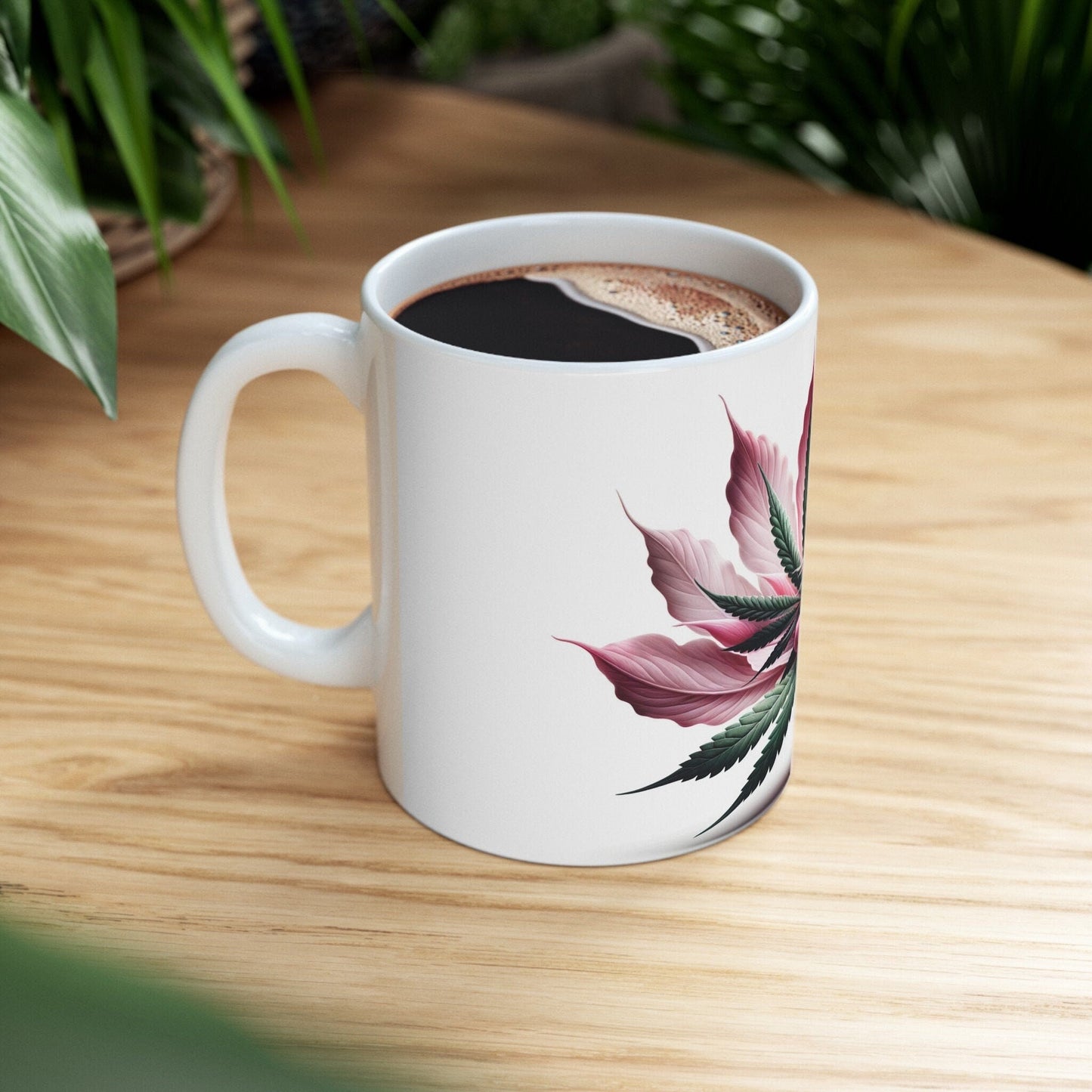 PINK WEED FLOWER - Weed Coffee Mugs (11oz) Perfect Gift for Smokers/ Marijuana Gift; Wake and Bake Mug - Cannabis Cup / Stoner Mug