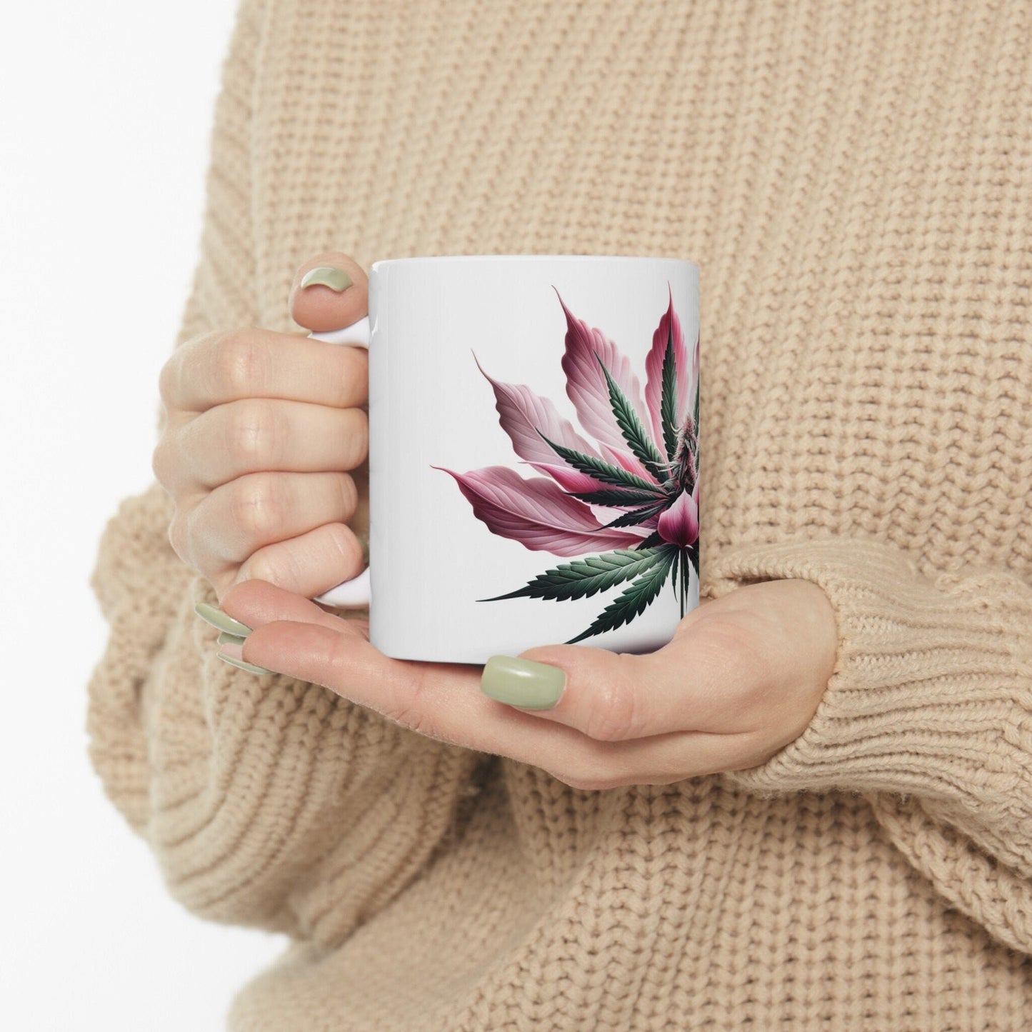 PINK WEED FLOWER - Weed Coffee Mugs (11oz) Perfect Gift for Smokers/ Marijuana Gift; Wake and Bake Mug - Cannabis Cup / Stoner Mug