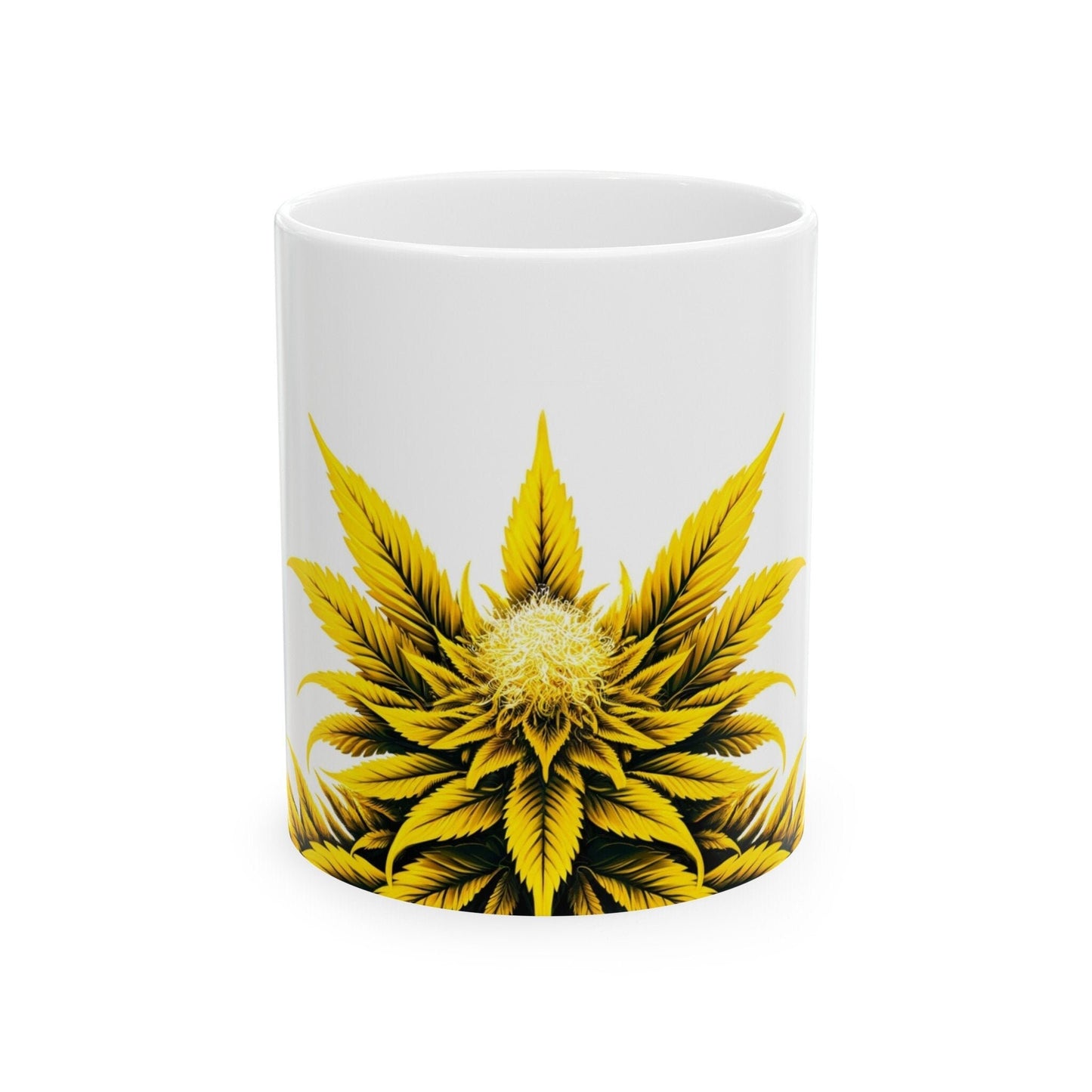 YELLOW WEED FLOWER - Weed Coffee Mugs (11oz) Perfect Gift for Smokers/ Marijuana Gift; Wake and Bake Mug - Cannabis Cup / Stoner Mug