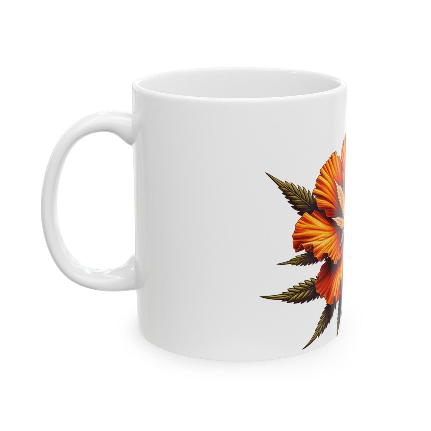 ORANGE WEED FLOWER - Weed Coffee Mugs (11oz) Perfect Gift for Smokers/ Marijuana Gift; Wake and Bake Mug - Cannabis Cup / Stoner Mug
