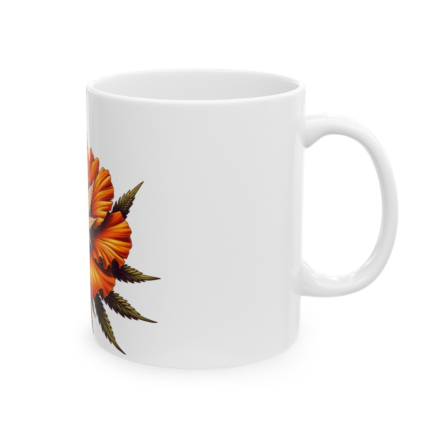 ORANGE WEED FLOWER - Weed Coffee Mugs (11oz) Perfect Gift for Smokers/ Marijuana Gift; Wake and Bake Mug - Cannabis Cup / Stoner Mug