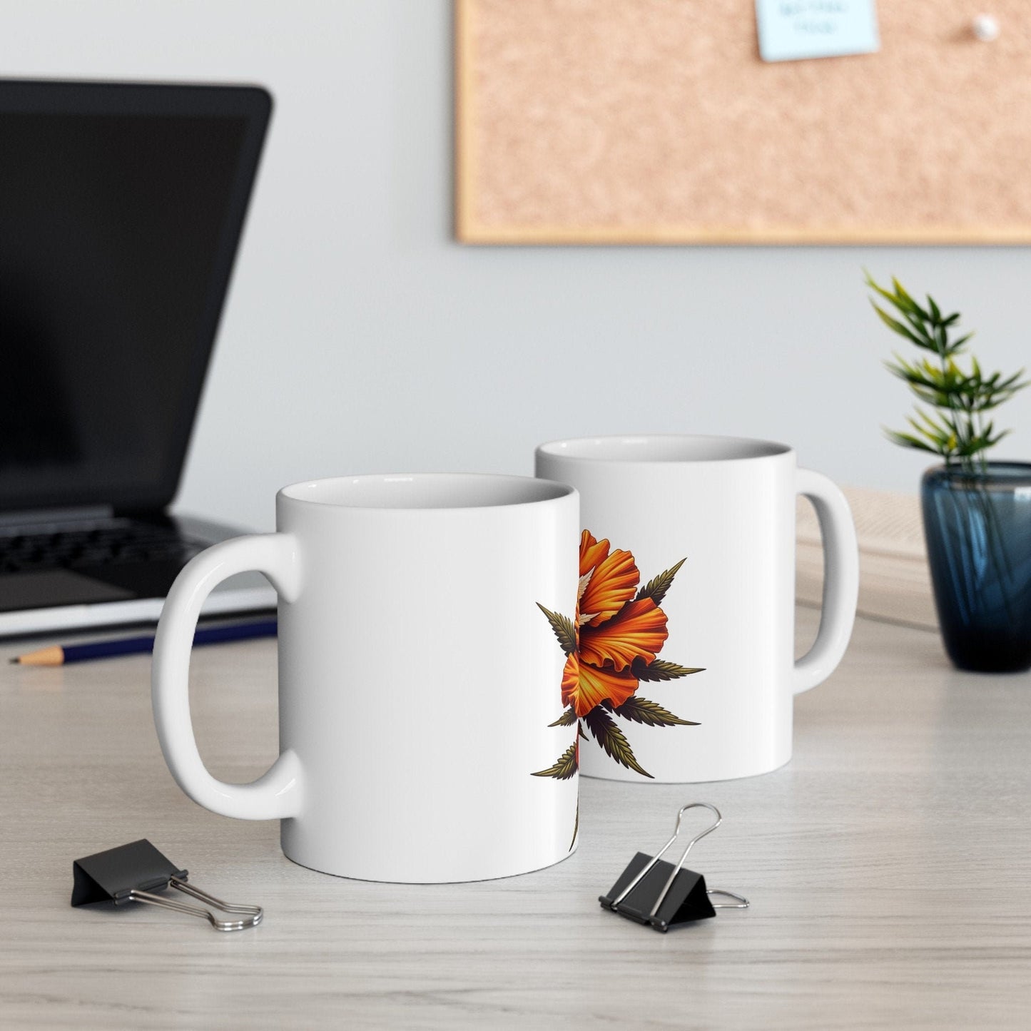 ORANGE WEED FLOWER - Weed Coffee Mugs (11oz) Perfect Gift for Smokers/ Marijuana Gift; Wake and Bake Mug - Cannabis Cup / Stoner Mug