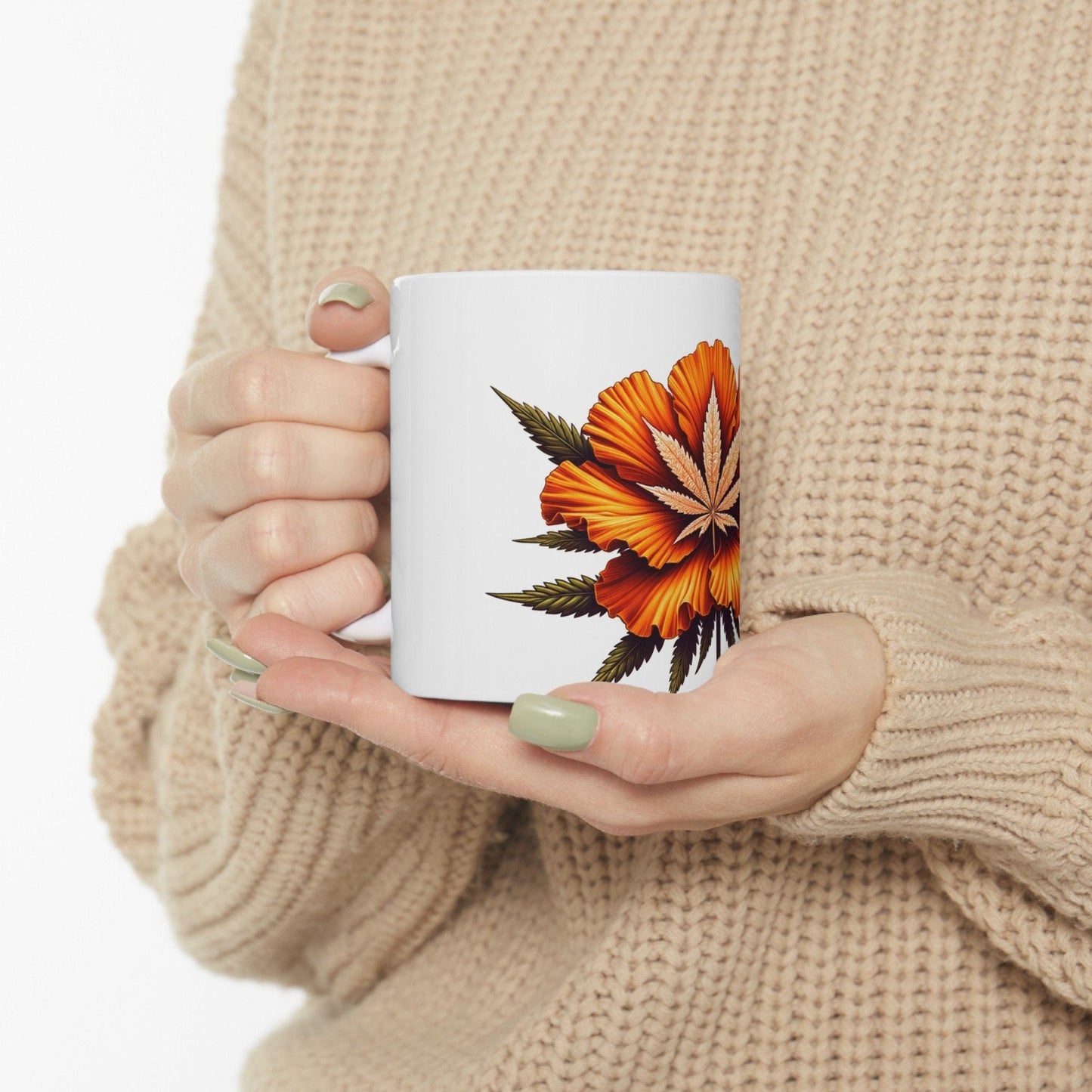 ORANGE WEED FLOWER - Weed Coffee Mugs (11oz) Perfect Gift for Smokers/ Marijuana Gift; Wake and Bake Mug - Cannabis Cup / Stoner Mug