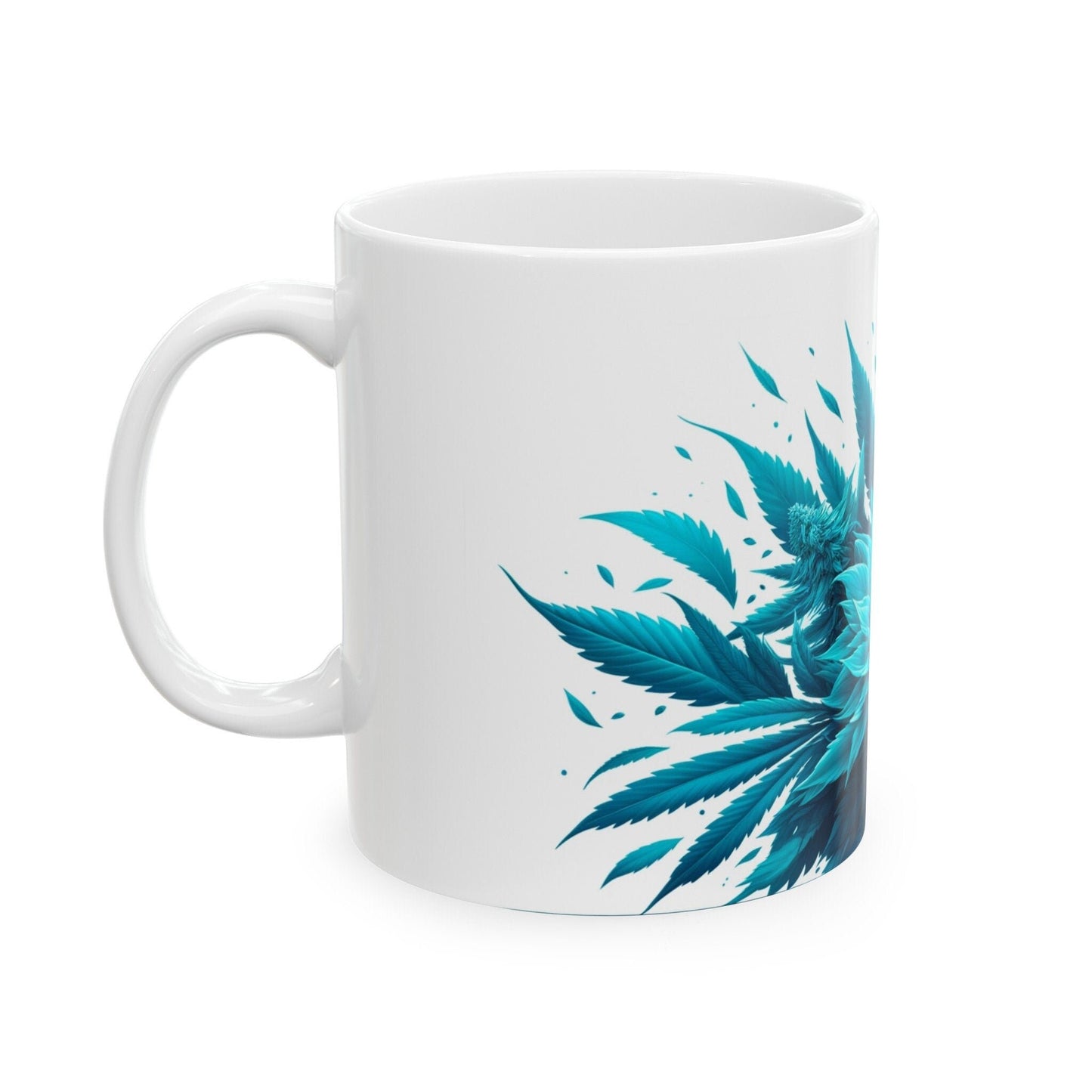 CYAN WEED FLOWER - Weed Coffee Mugs (11oz) Perfect Gift for Smokers/ Marijuana Gift; Wake and Bake Mug - Cannabis Cup / Stoner Mug