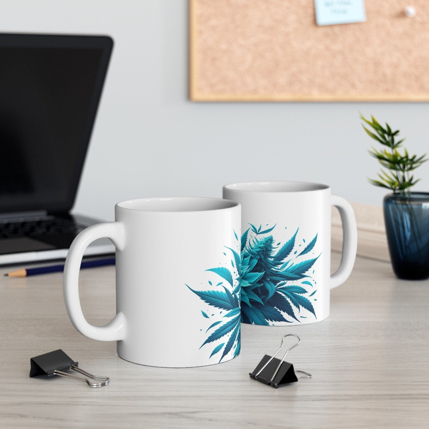 CYAN WEED FLOWER - Weed Coffee Mugs (11oz) Perfect Gift for Smokers/ Marijuana Gift; Wake and Bake Mug - Cannabis Cup / Stoner Mug